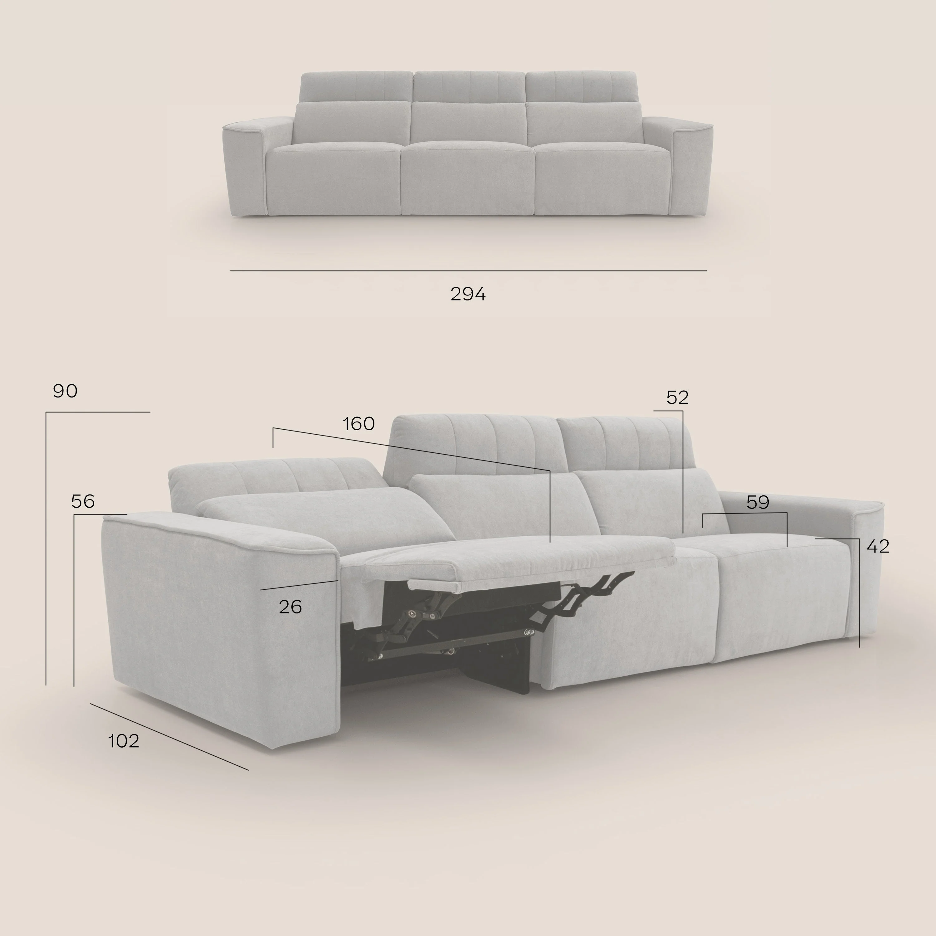 Clark Canapé modulable avec 3 assises et avec option relax électrique en tissu imperméable et détachable T17 beige - Image 13