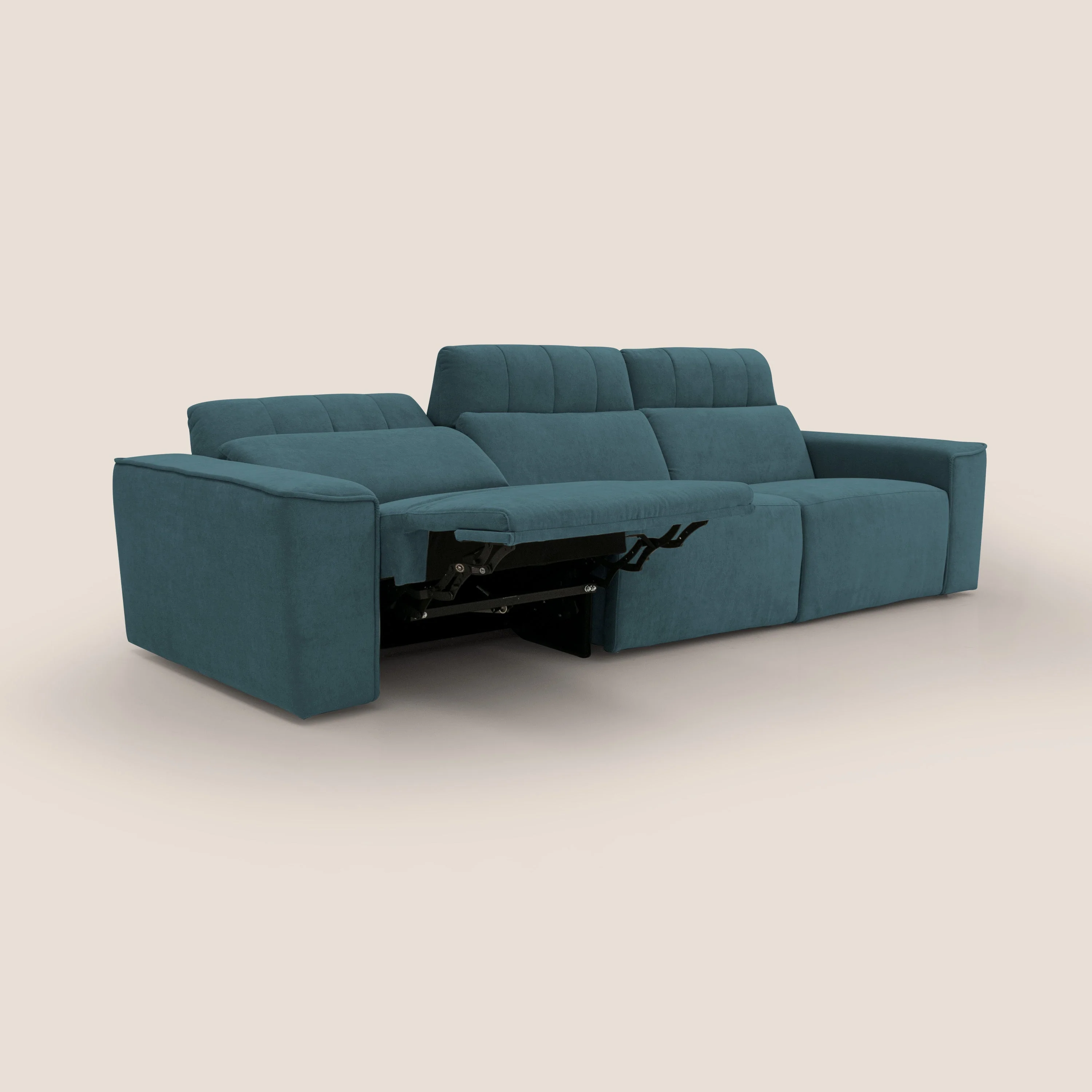 Clark Canapé modulable avec 3 assises et avec option relax électrique en tissu imperméable et détachable T17 bleu canard - Image 2
