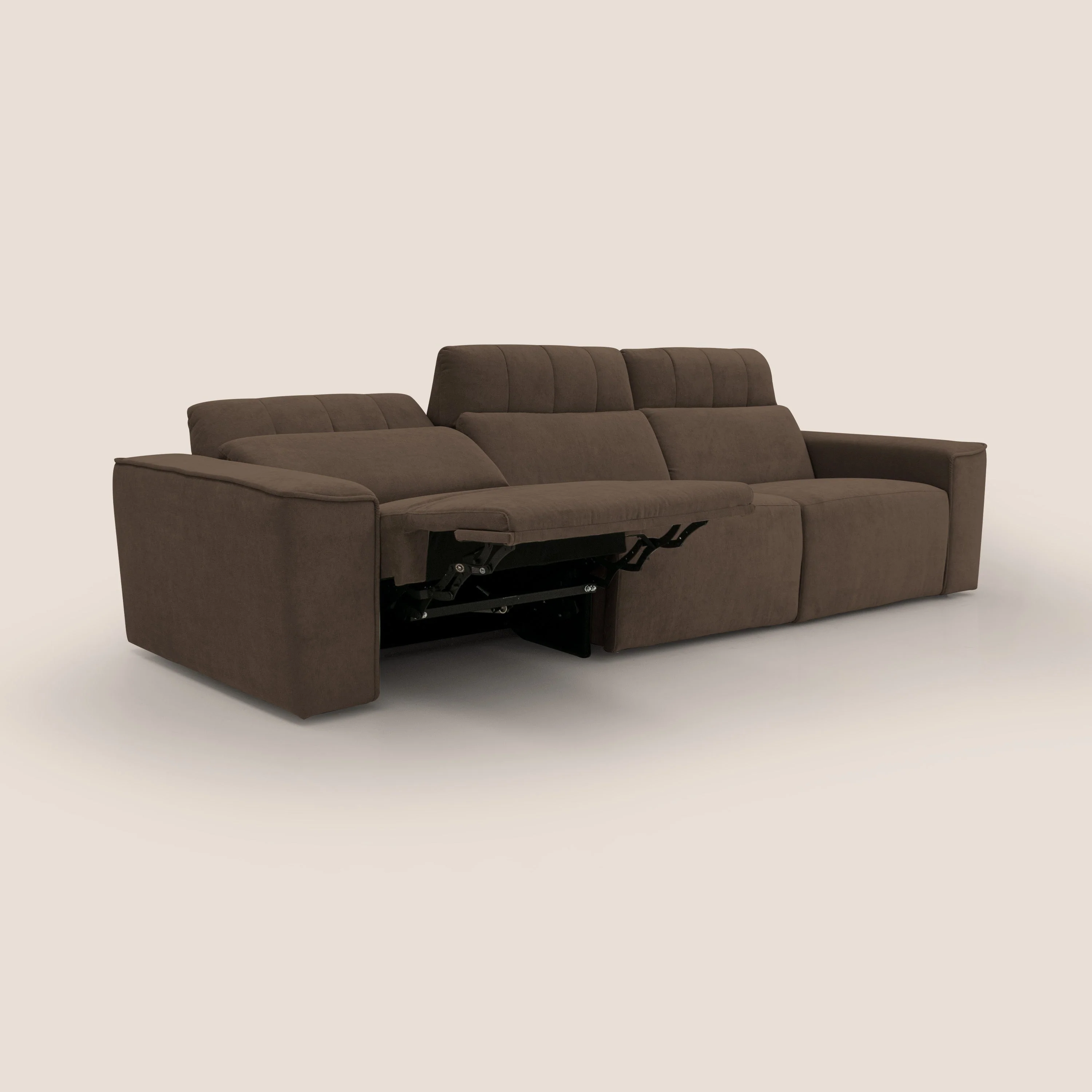 Clark Canapé modulable avec 3 assises et avec option relax électrique en tissu imperméable et détachable T17 marron - Image 2