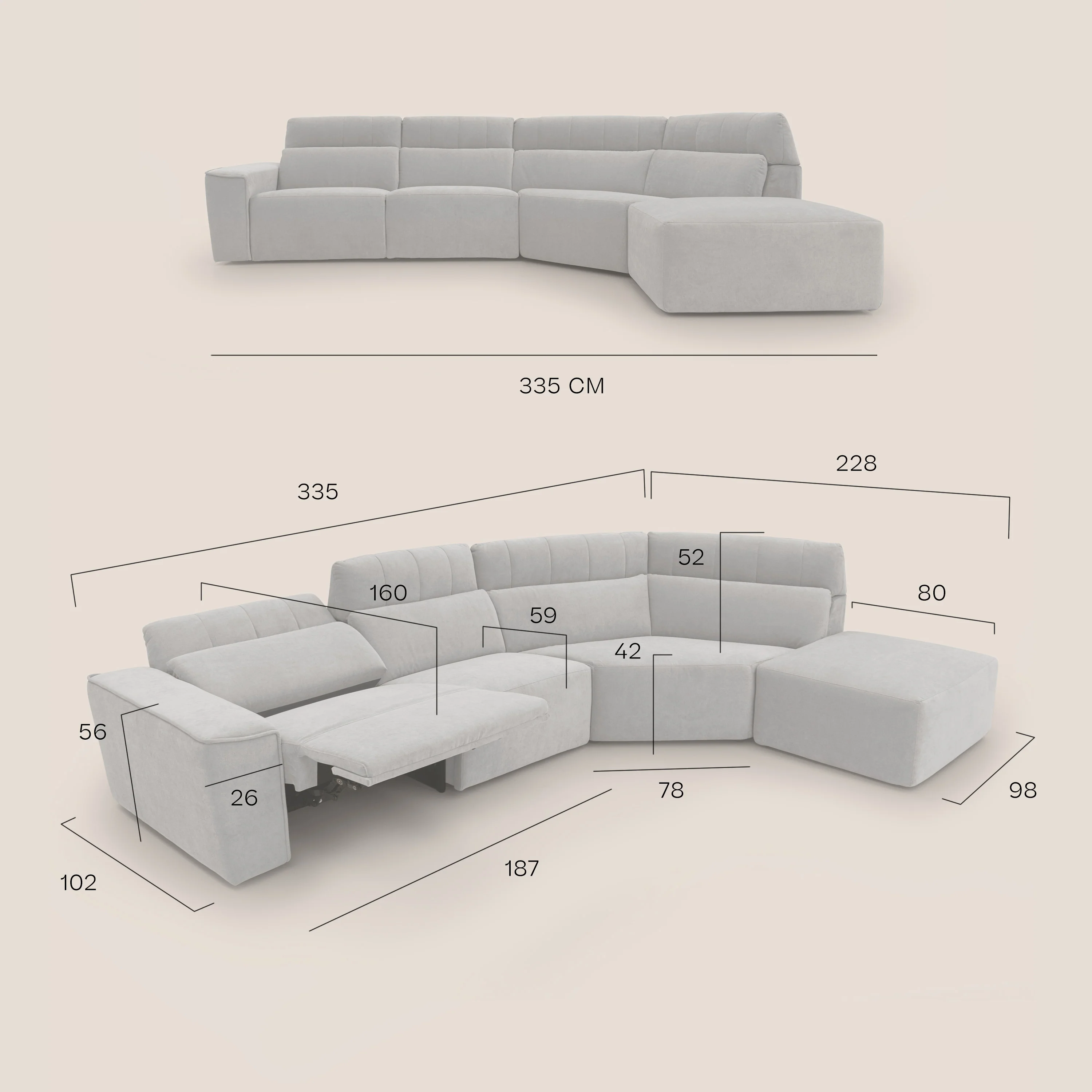 Clark Canapé d'angle avec option relax électrique en tissu imperméable et détachable T17 crème - Image 17