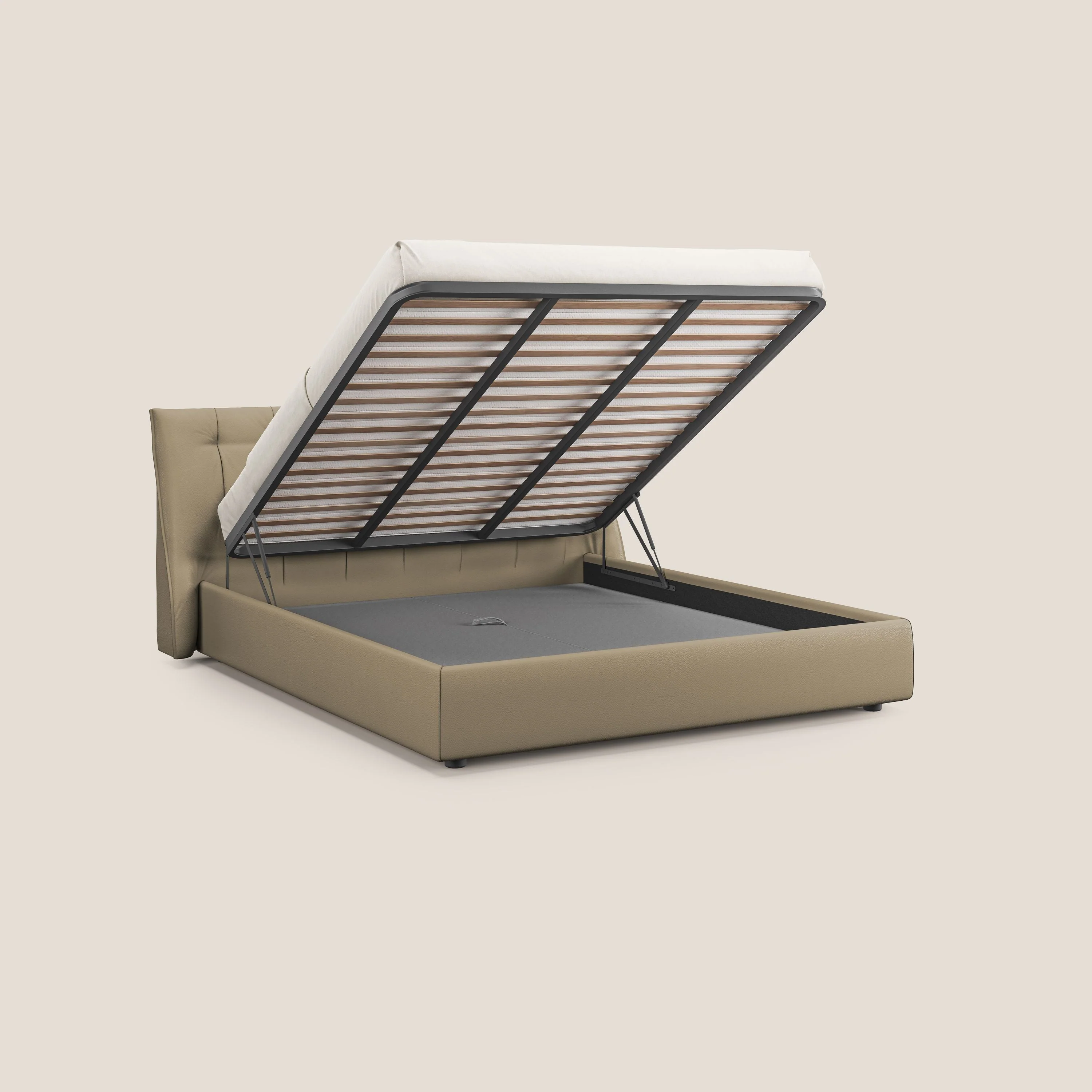 Clizia Lit de design avec coffre de rangement en simili-cuir imperméable T04 beige - Image 2