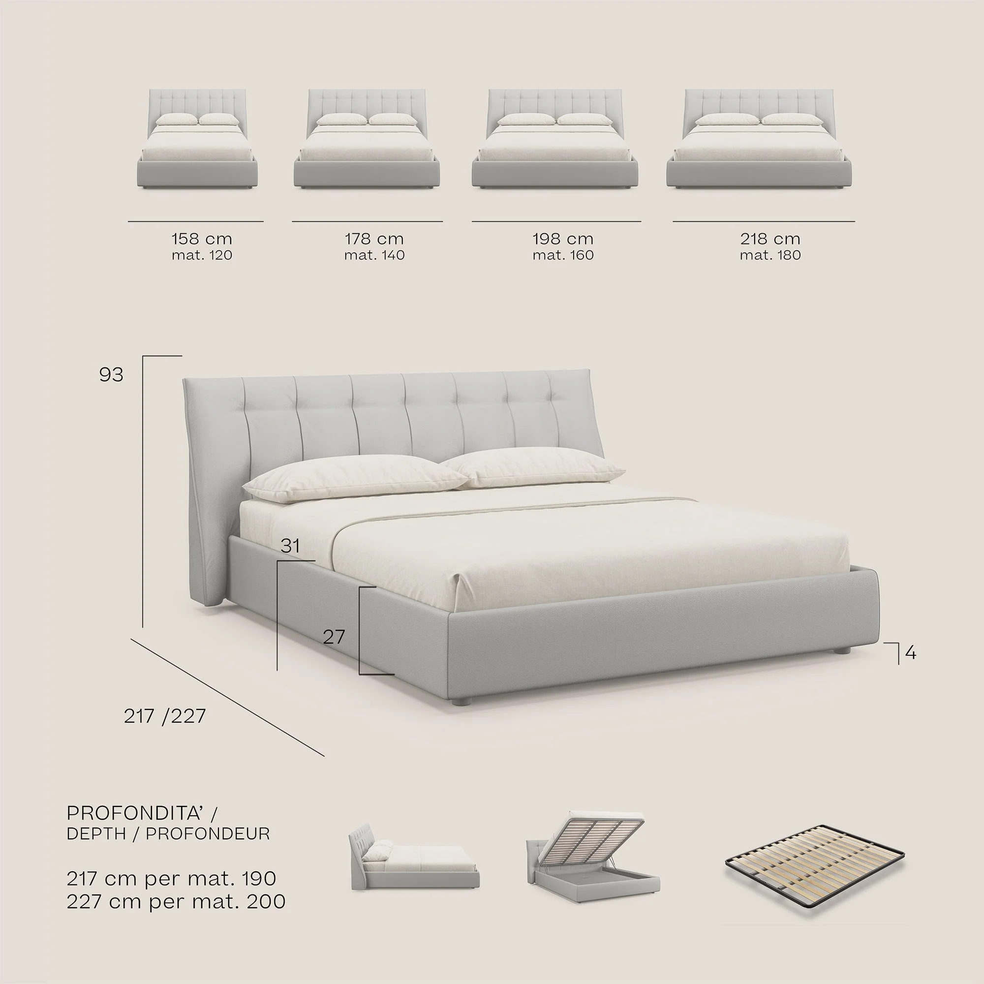 Clizia Lit de design avec coffre de rangement en simili-cuir imperméable T04 beige - Image 9