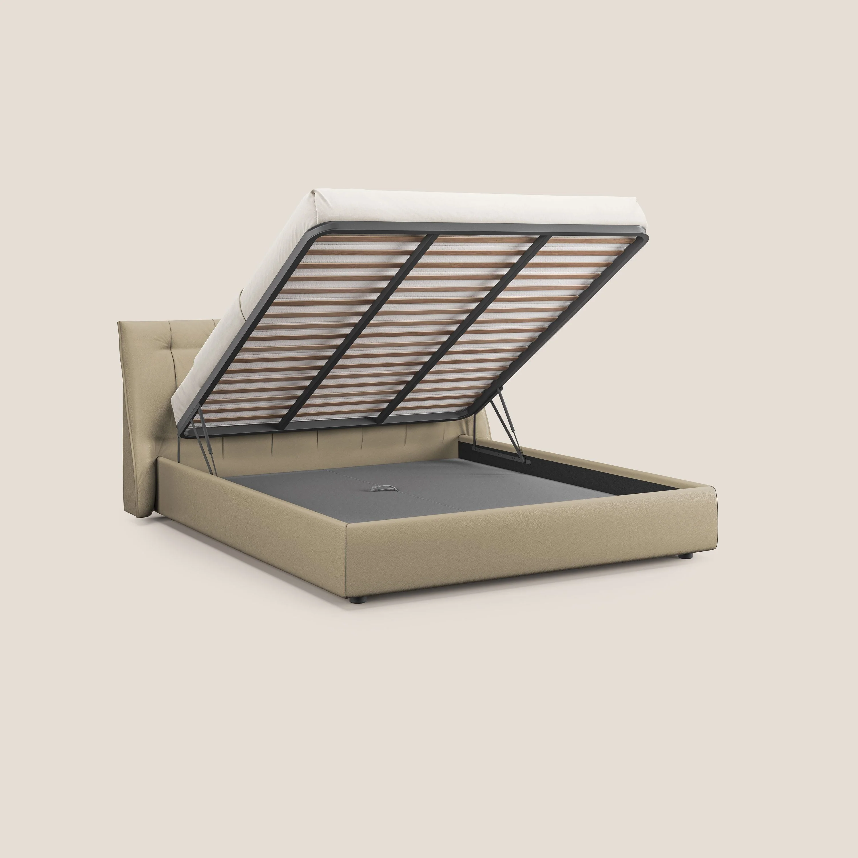 Clizia Lit de design avec coffre de rangement en simili-cuir imperméable T04 crème - Image 3