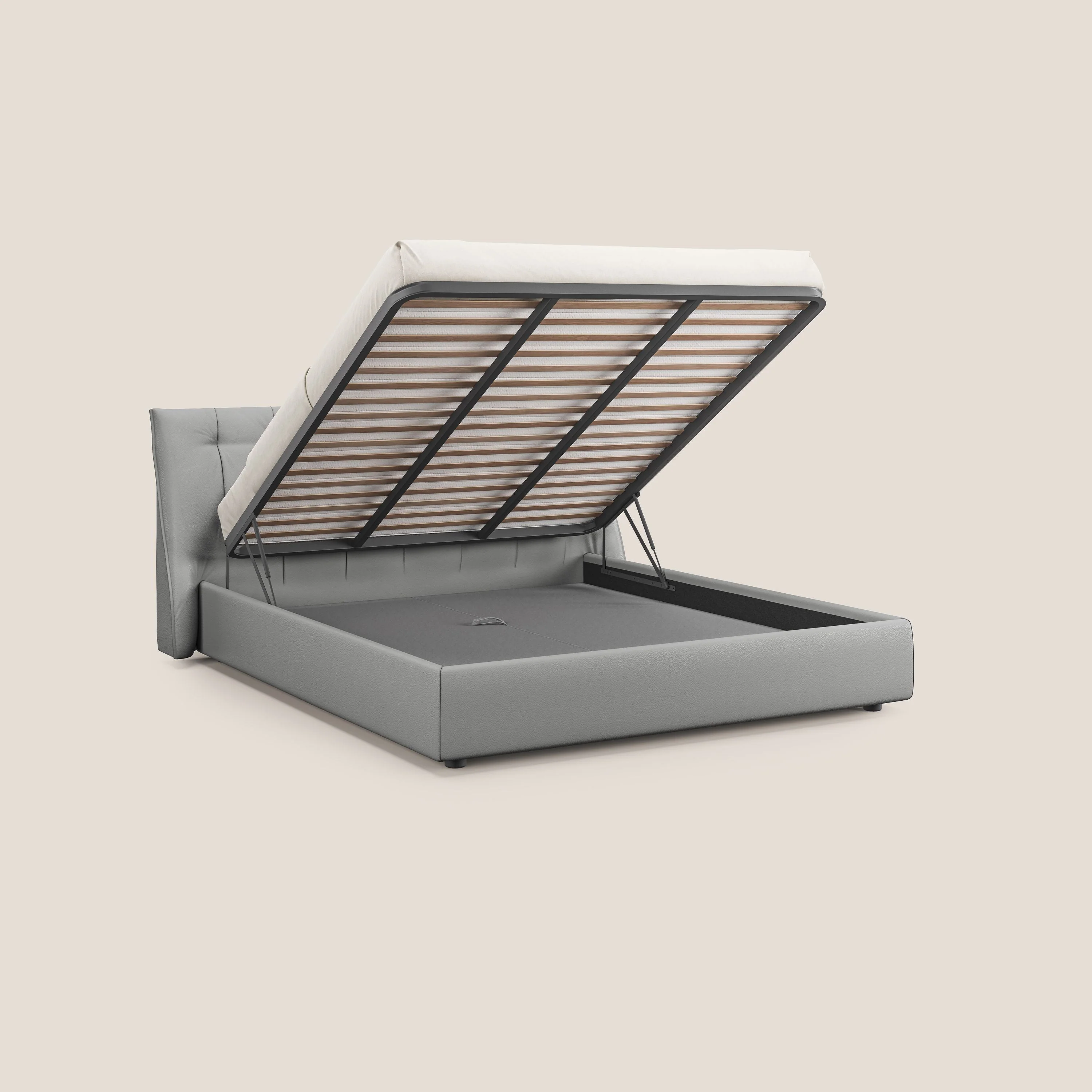 Clizia Lit de design avec coffre de rangement en simili-cuir imperméable T04 gris clair - Image 2