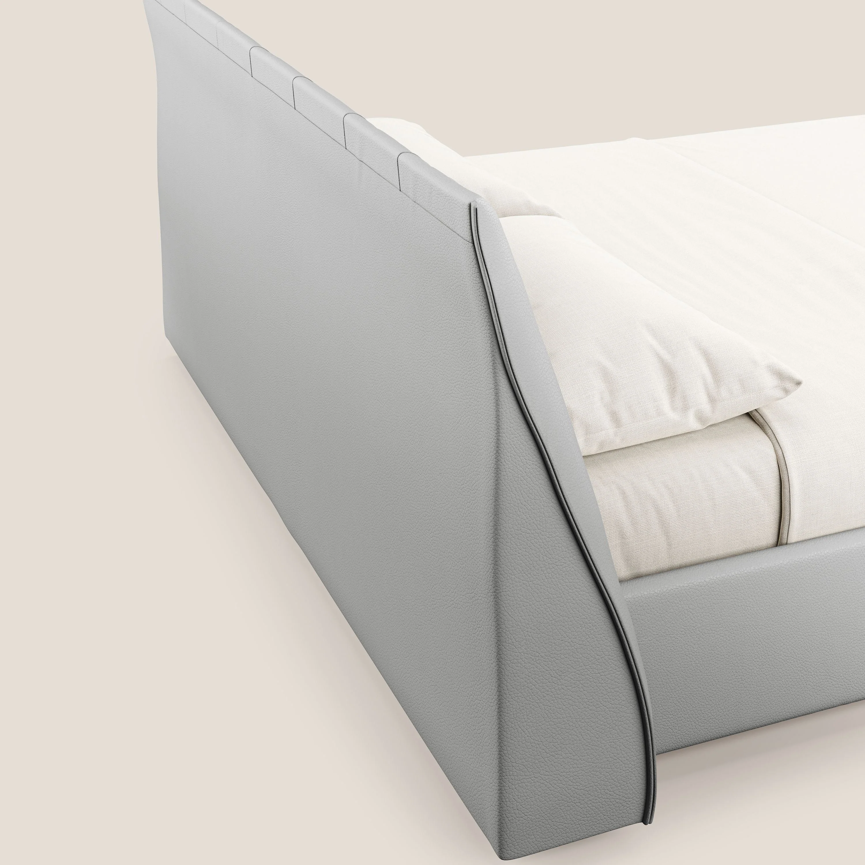 Clizia Lit de design avec coffre de rangement en simili-cuir imperméable T04 gris clair - Image 7