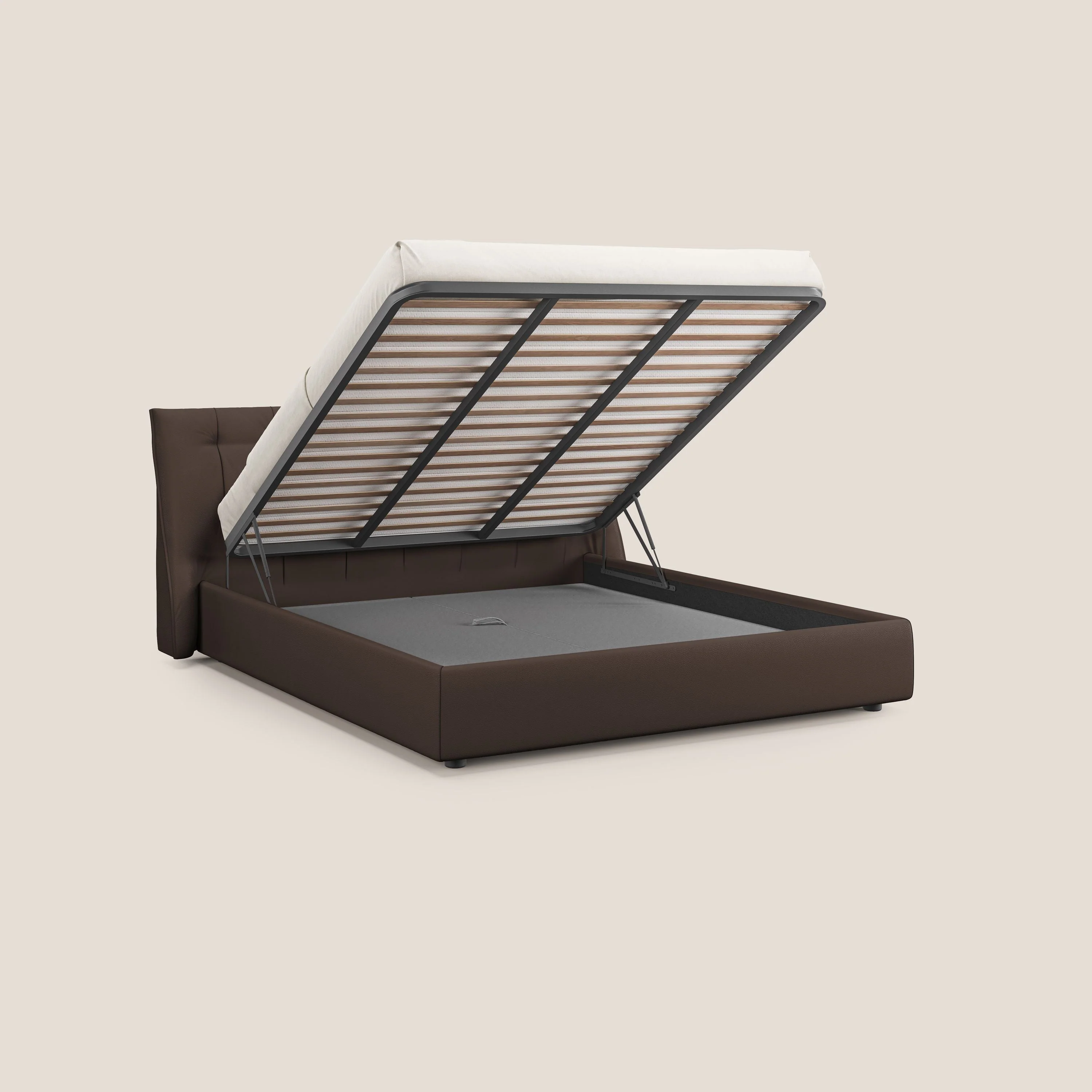 Clizia Lit de design avec coffre de rangement en simili-cuir imperméable T04 marron - Image 2
