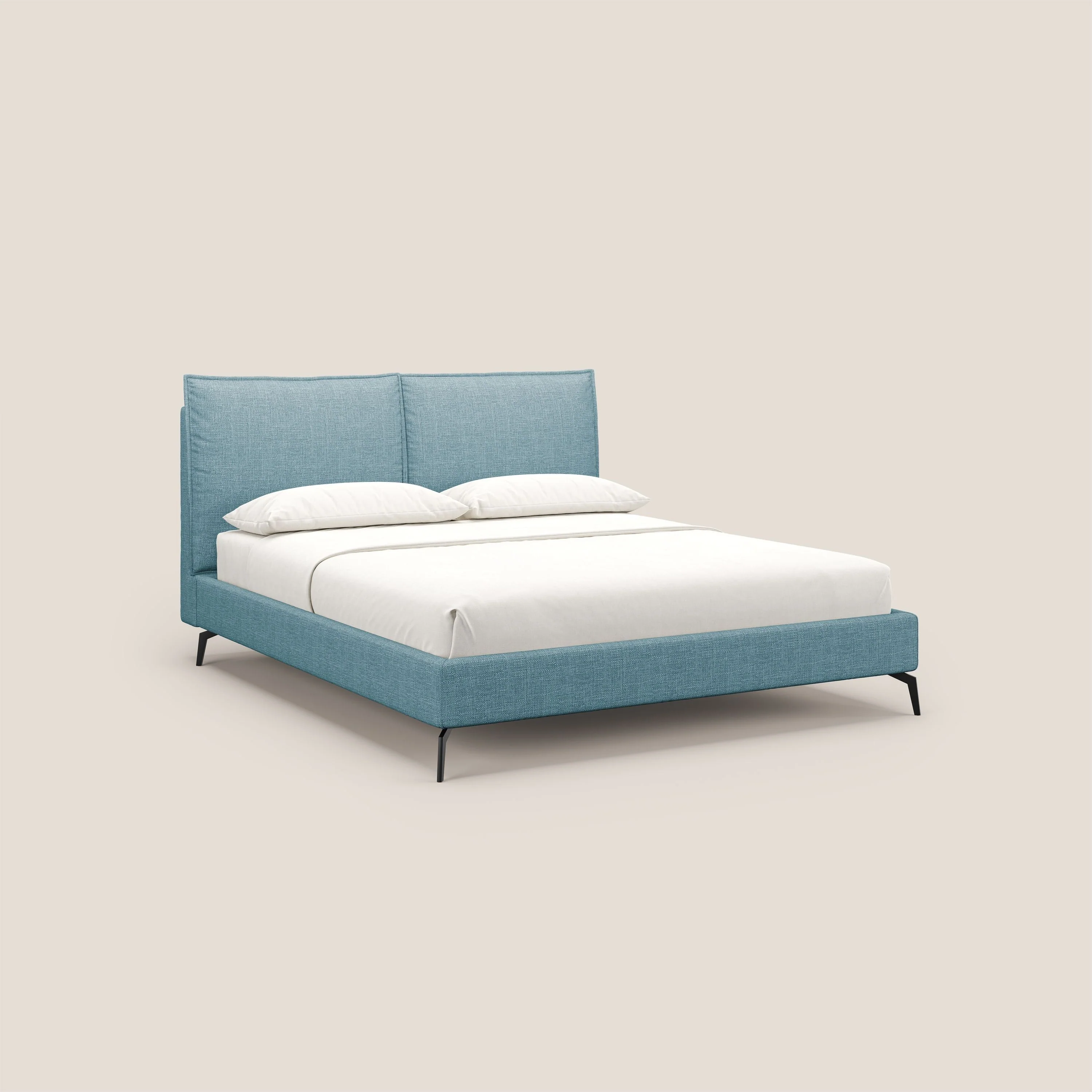 Cloe lit rembourré avec pieds en métal déhoussable en tissu imperméable T06 bleu clair