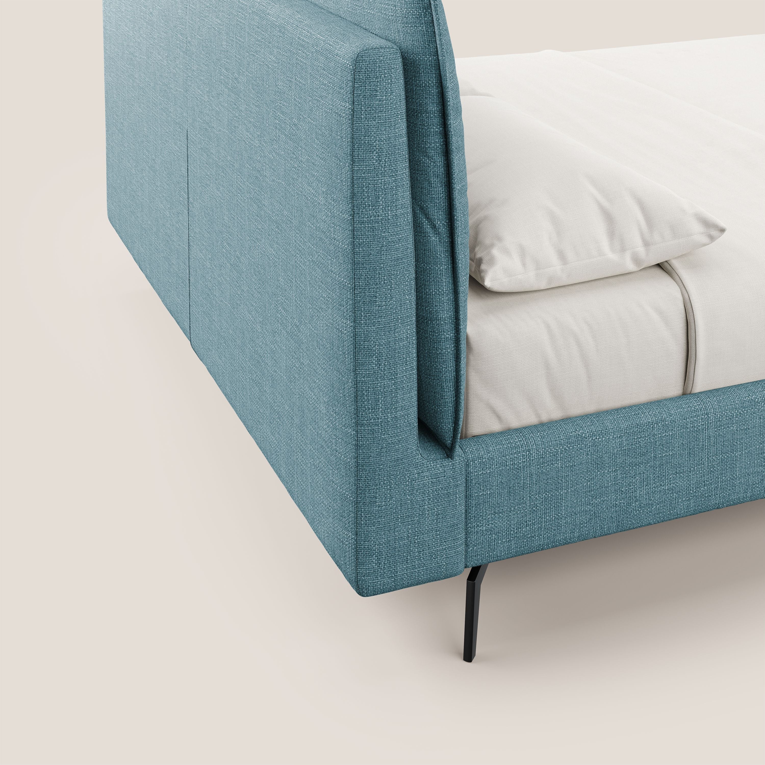 Cloe lit rembourré avec pieds en métal déhoussable en tissu imperméable T06 bleu clair - Image 3