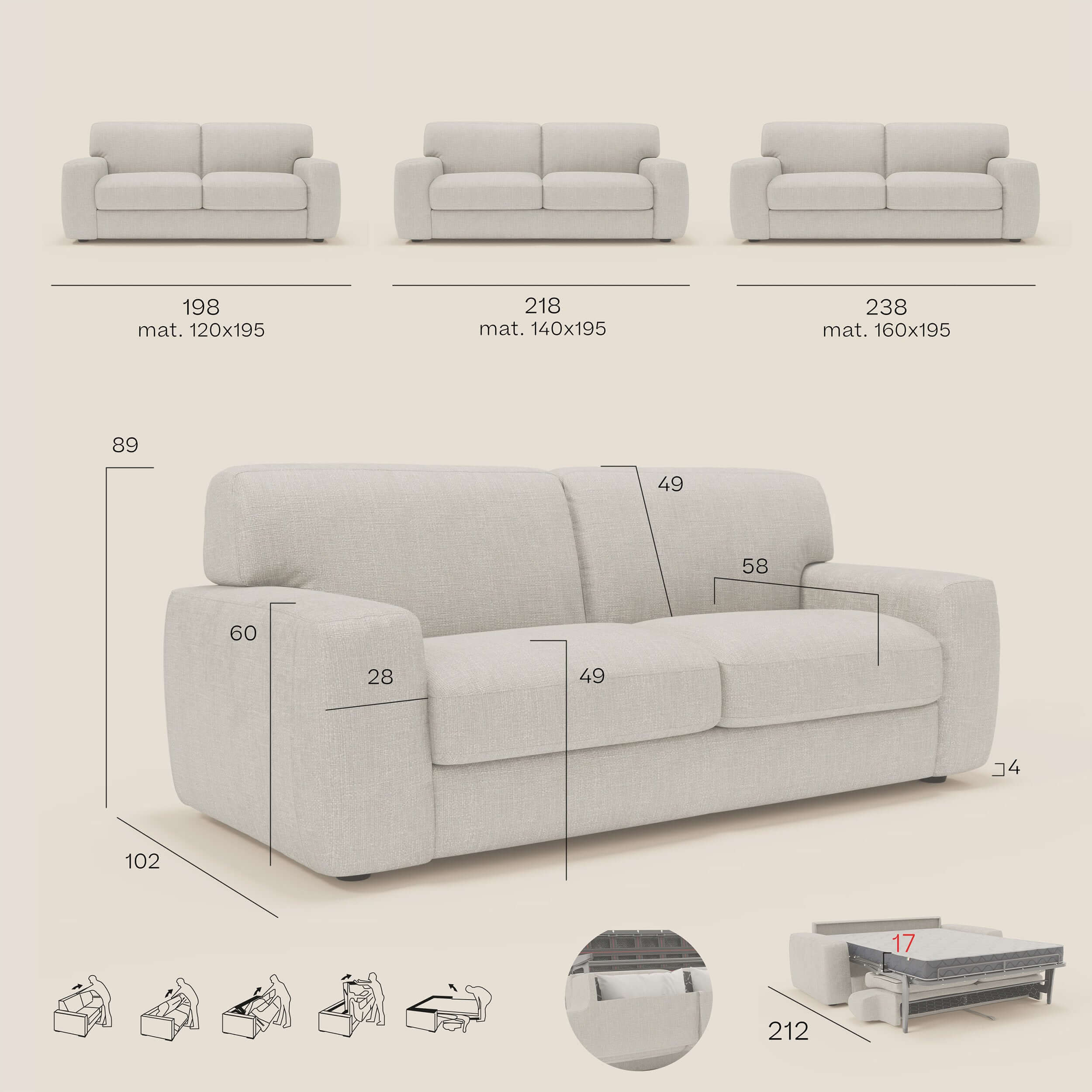 Cloud Canapé convertible matelas H17 cm avec coussins souples en tissu imperméable T06 gris clair - Image 13