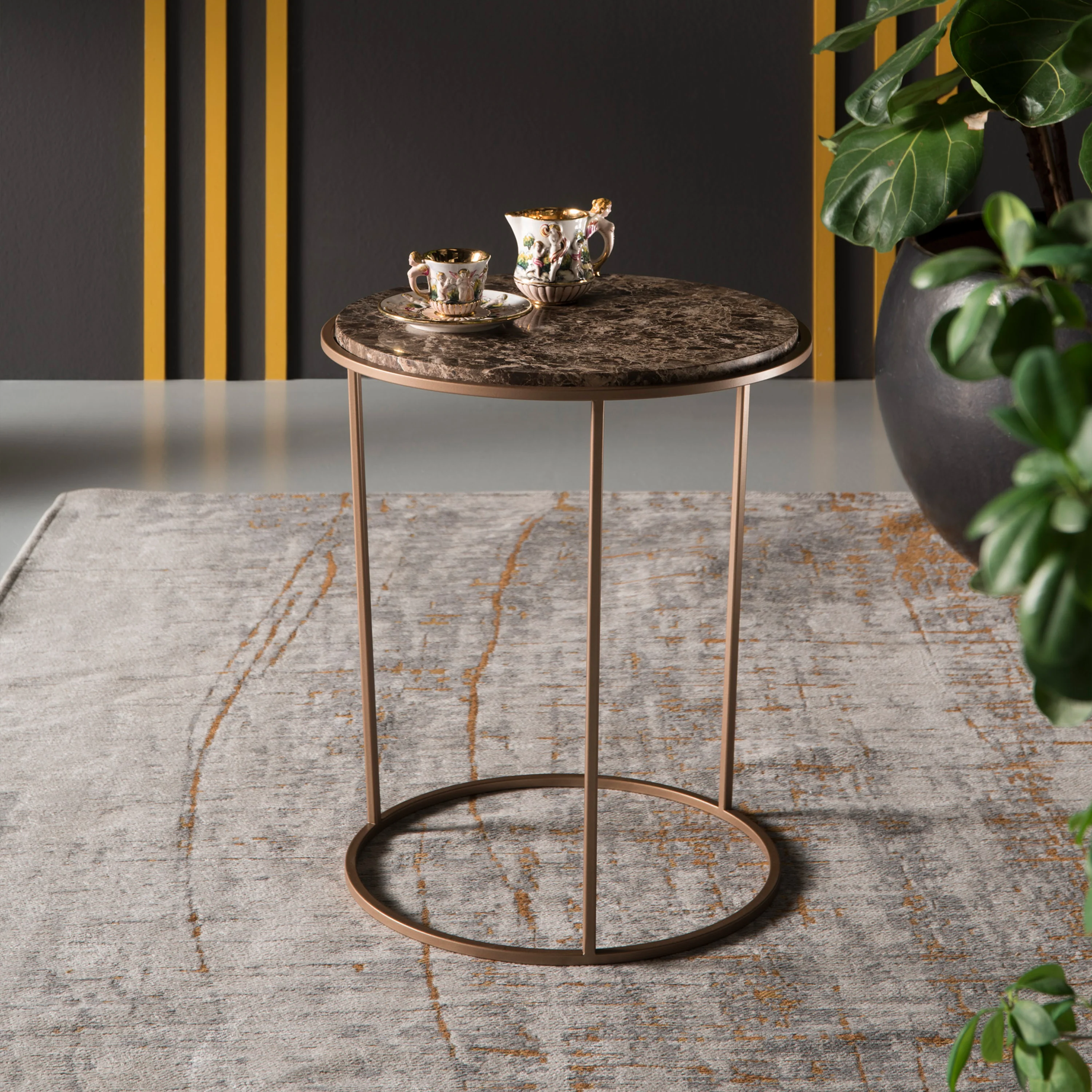 Costance table basse ronde avec plateau en marbre Emperador cuivre - Image 2