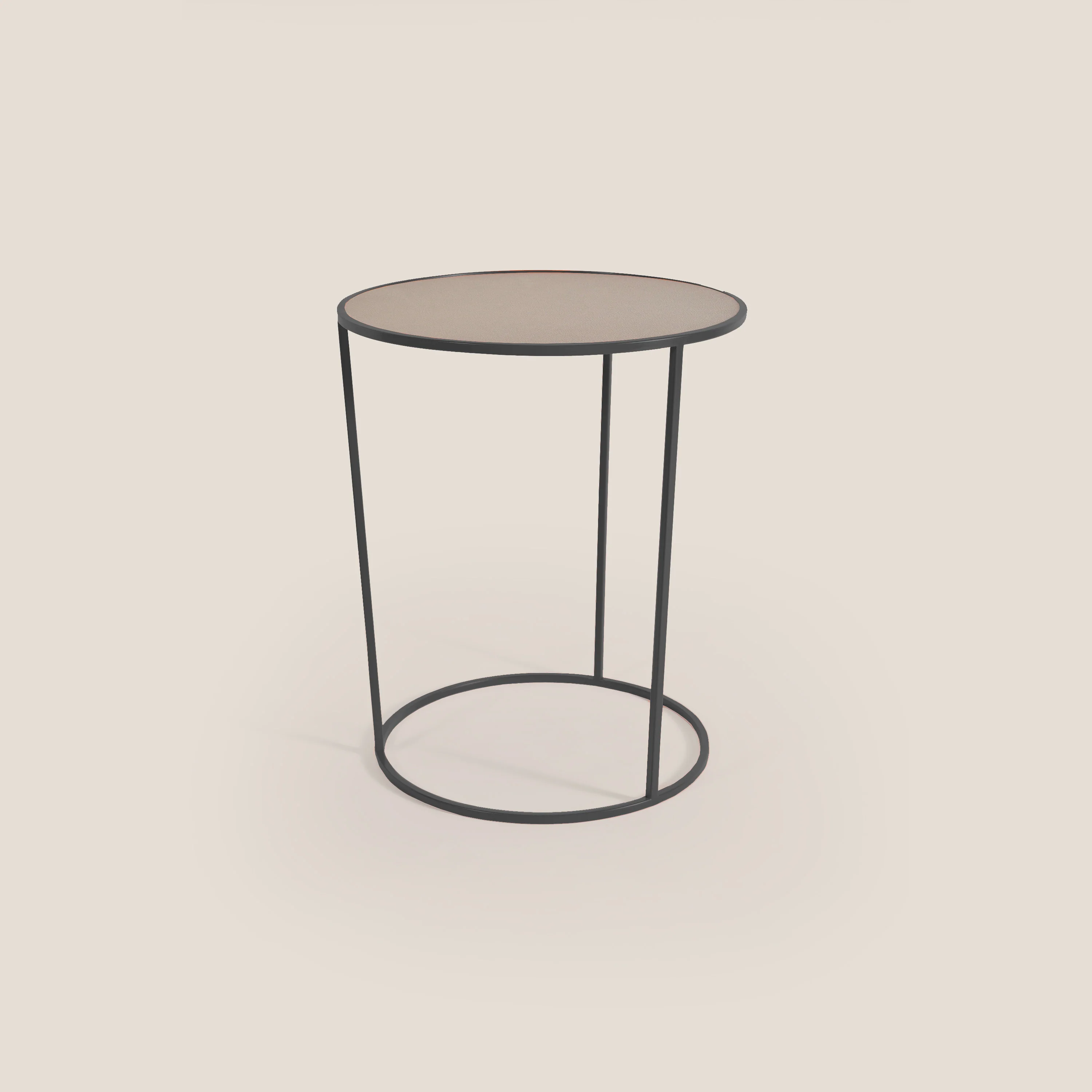 Costance Table basse ronde avec plateau en cuir fleur mélamine graphite