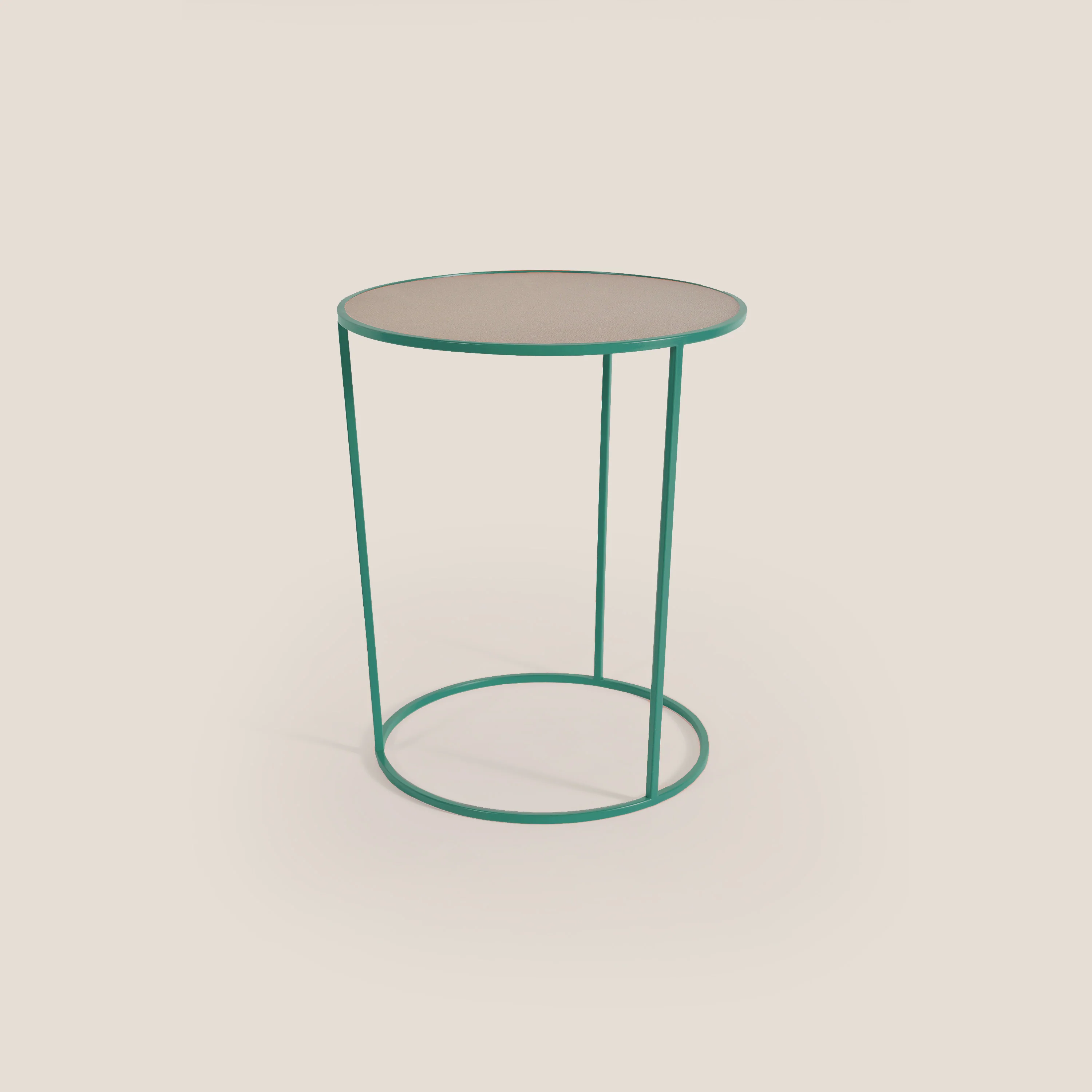 Costance Table basse ronde avec plateau en cuir fleur mélamine vert sauge