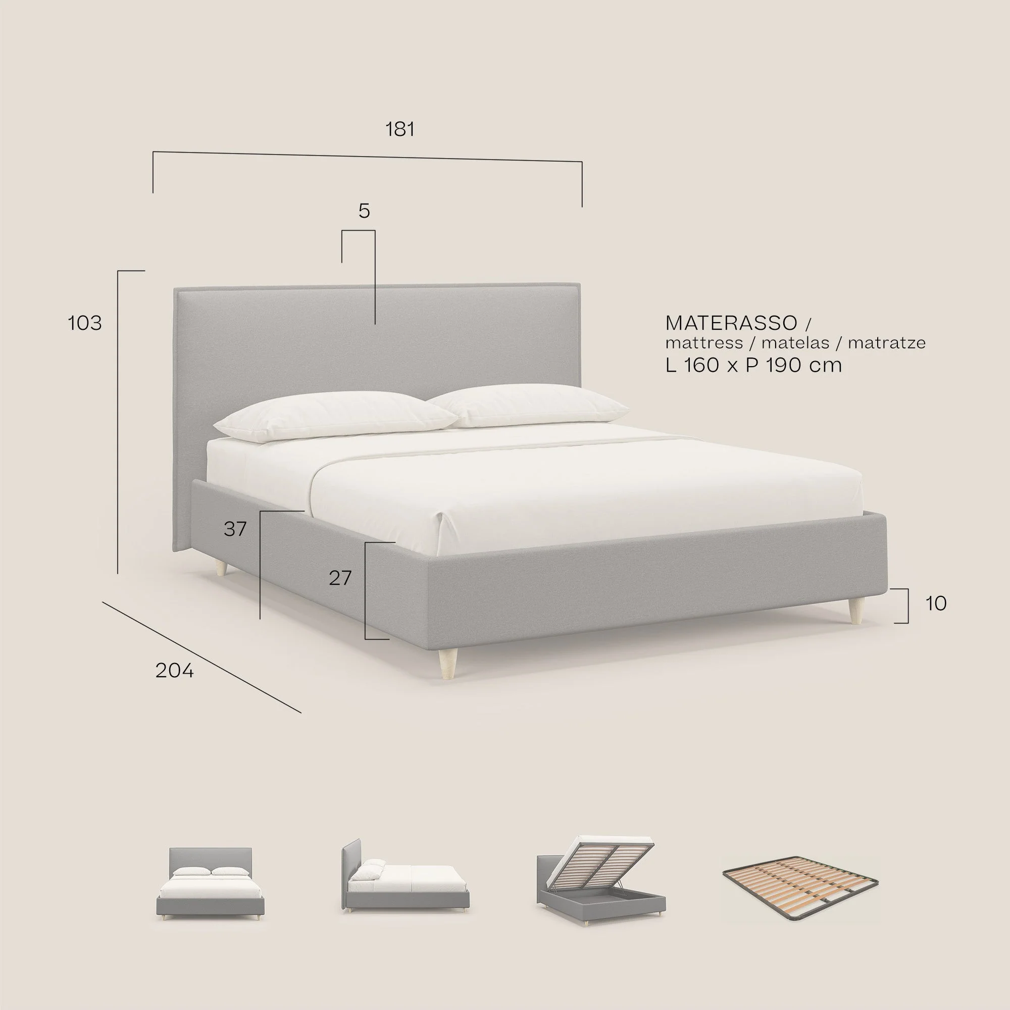 Costanza lit coffre et déhoussable en tissu mixte coton imperméable T13 beige - Image 9