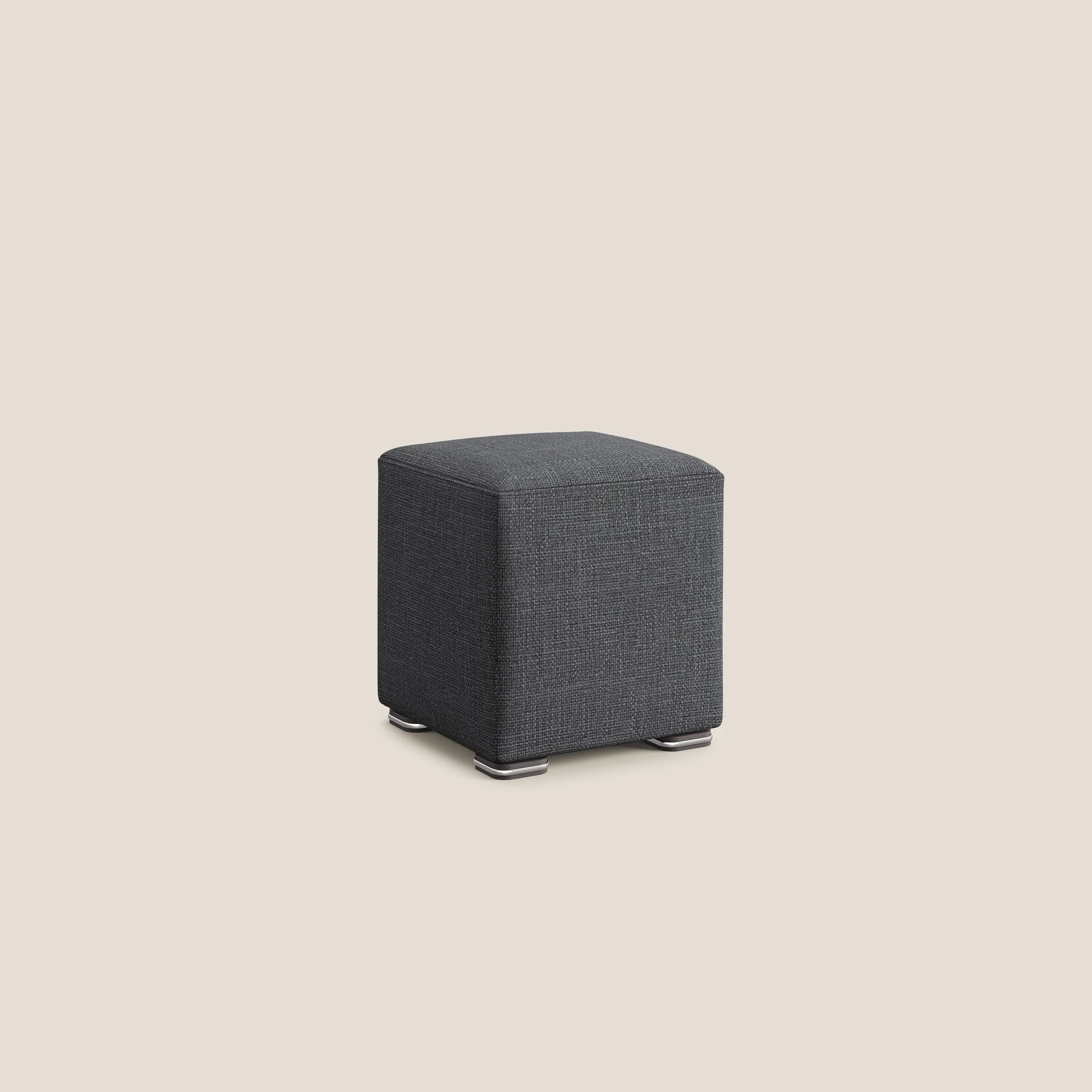 Cube pouf en tissu doux imperméable entrelacé melangé T06 anthracite - Image 2