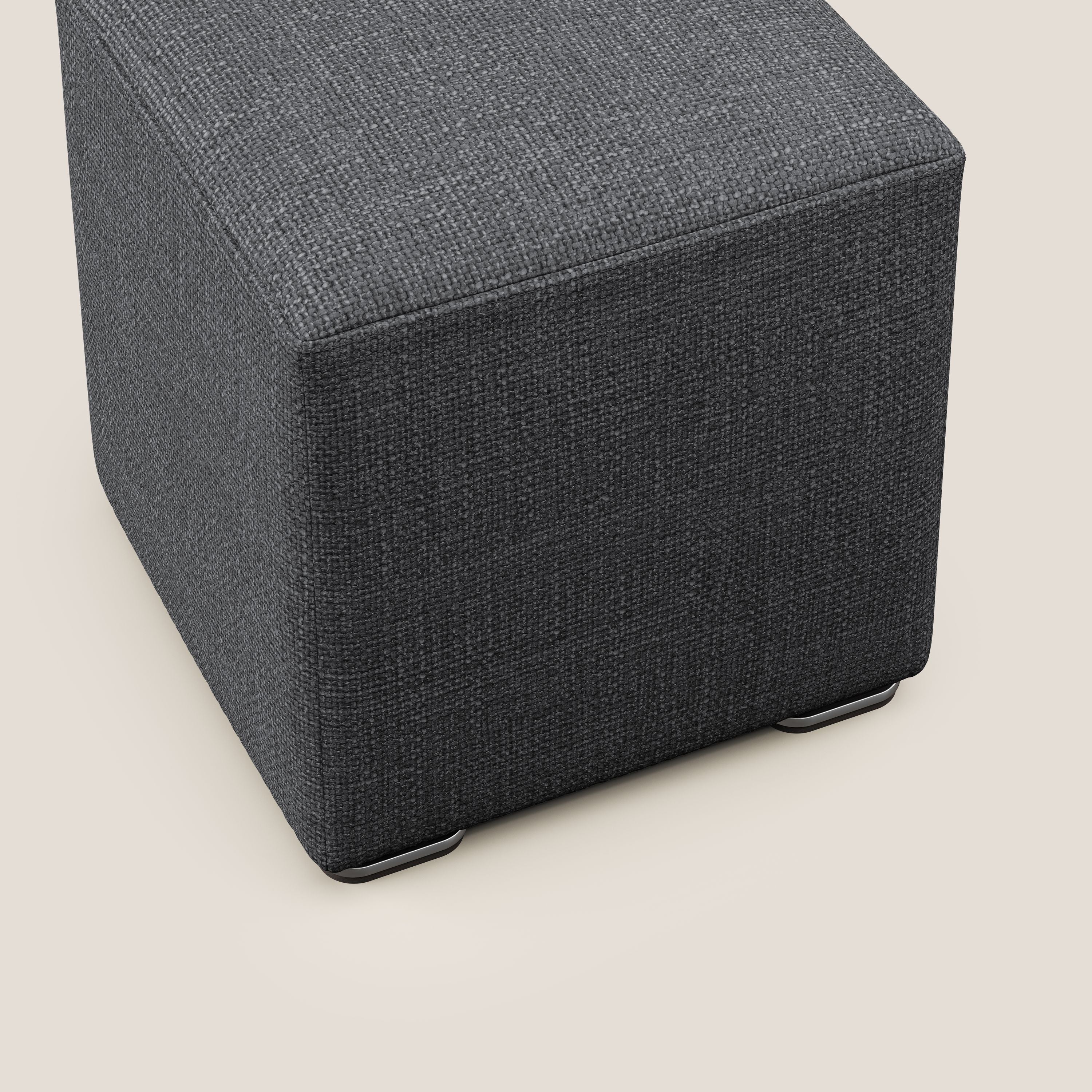 Cube pouf en tissu doux imperméable entrelacé melangé T06 anthracite - Image 5