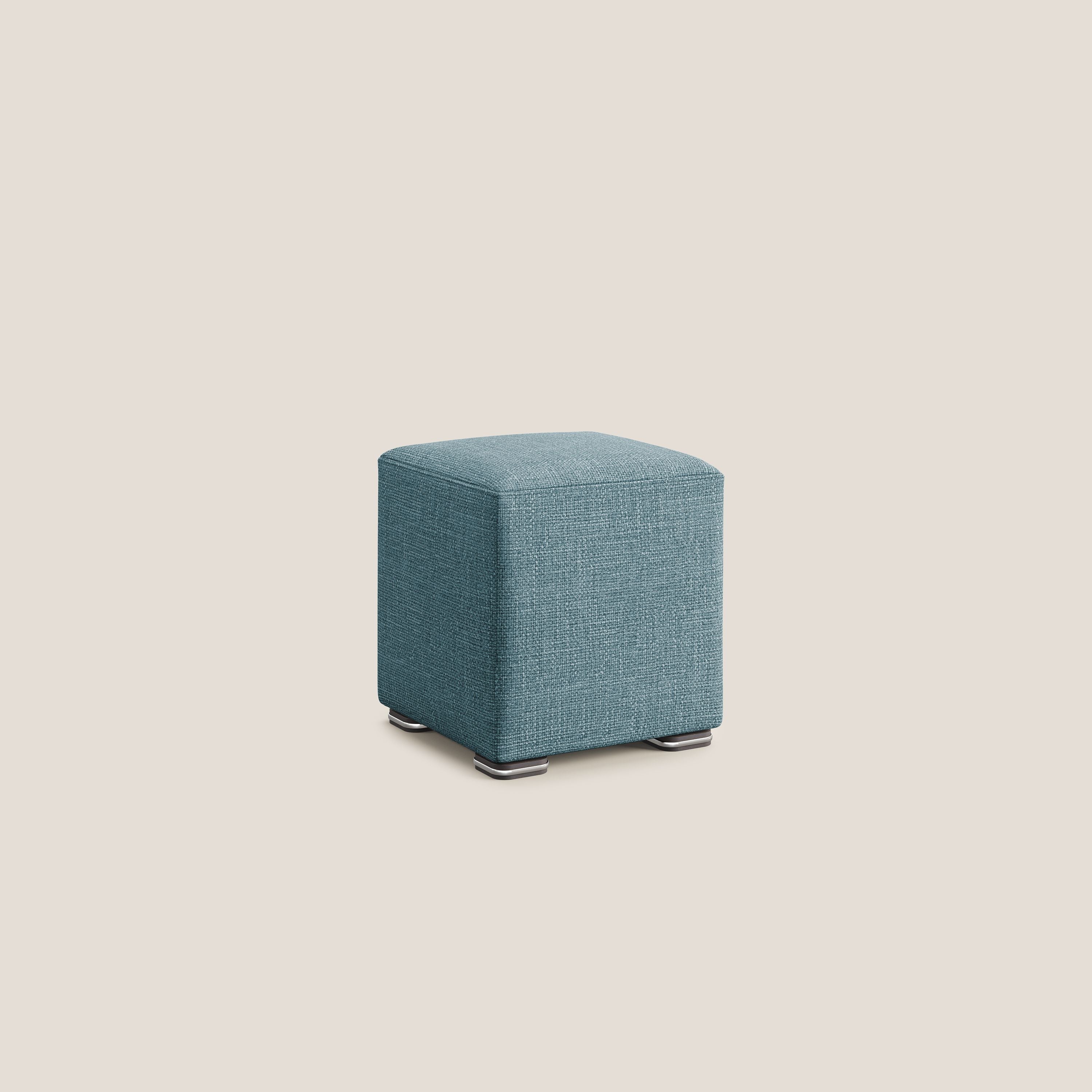 Cube pouf en tissu doux imperméable entrelacé melangé T06 azur - Image 2