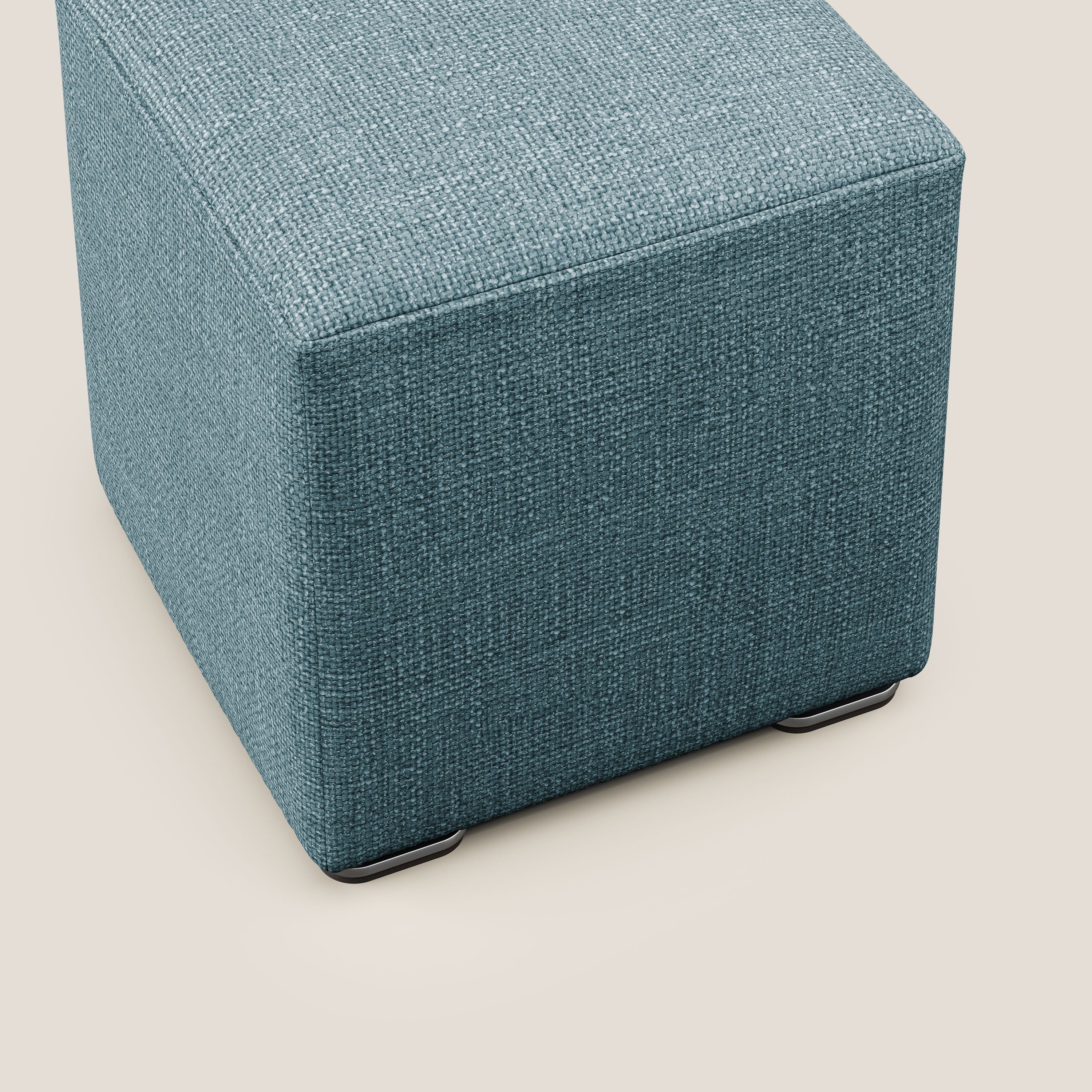 Cube pouf en tissu doux imperméable entrelacé melangé T06 azur - Image 5