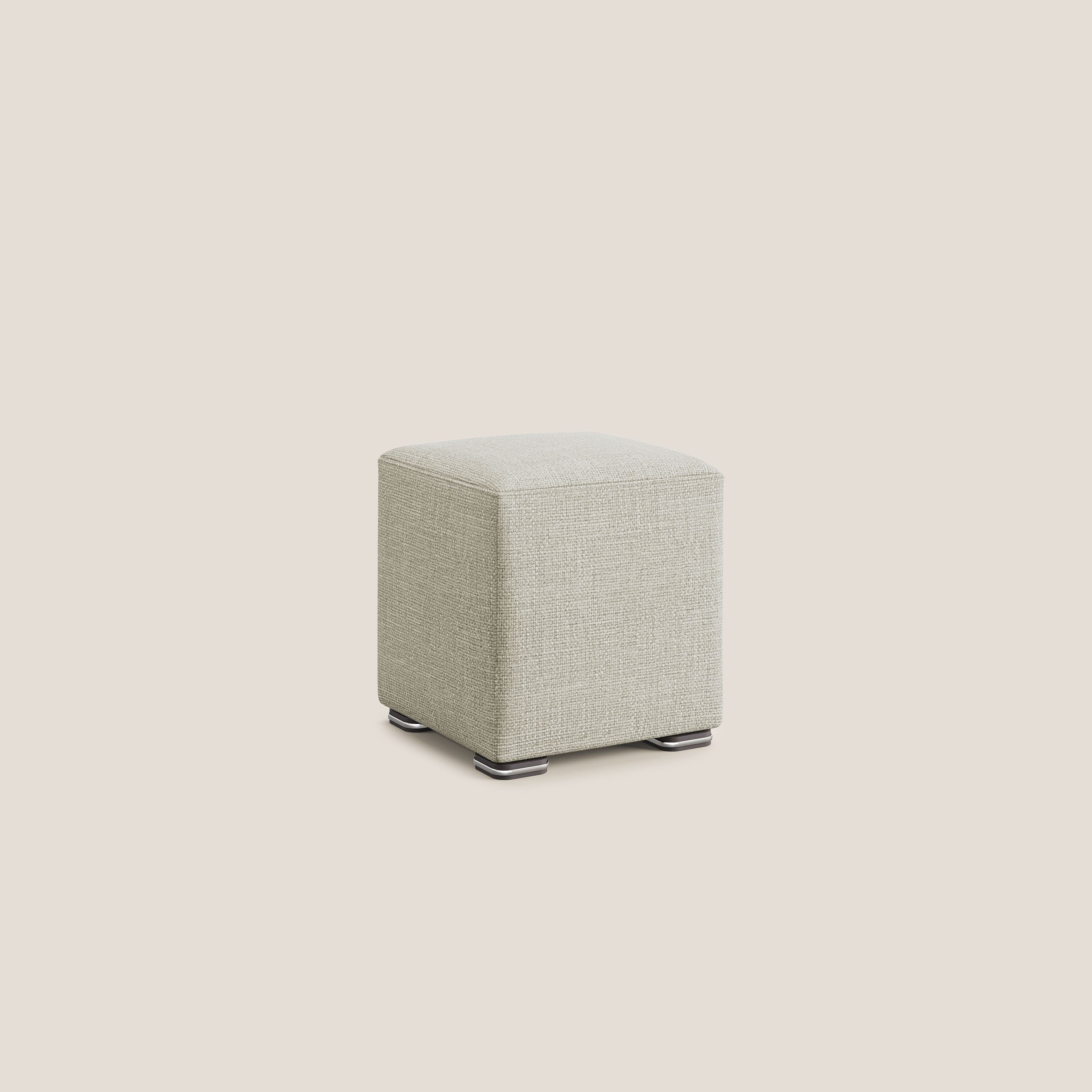 Cube pouf en tissu doux imperméable entrelacé melangé T06 crème - Image 2