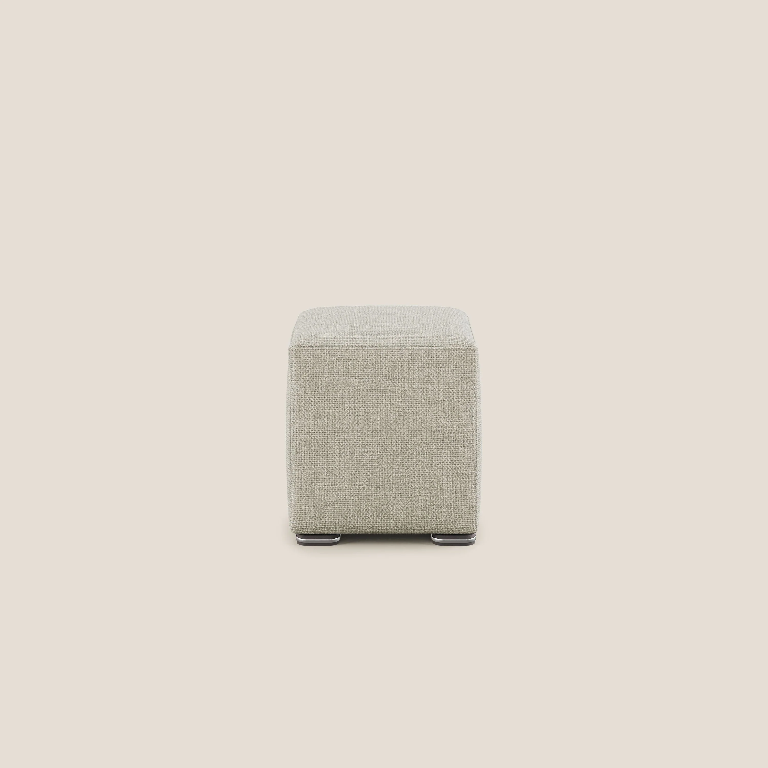 Cube pouf en tissu doux imperméable entrelacé melangé T06 crème - Image 3