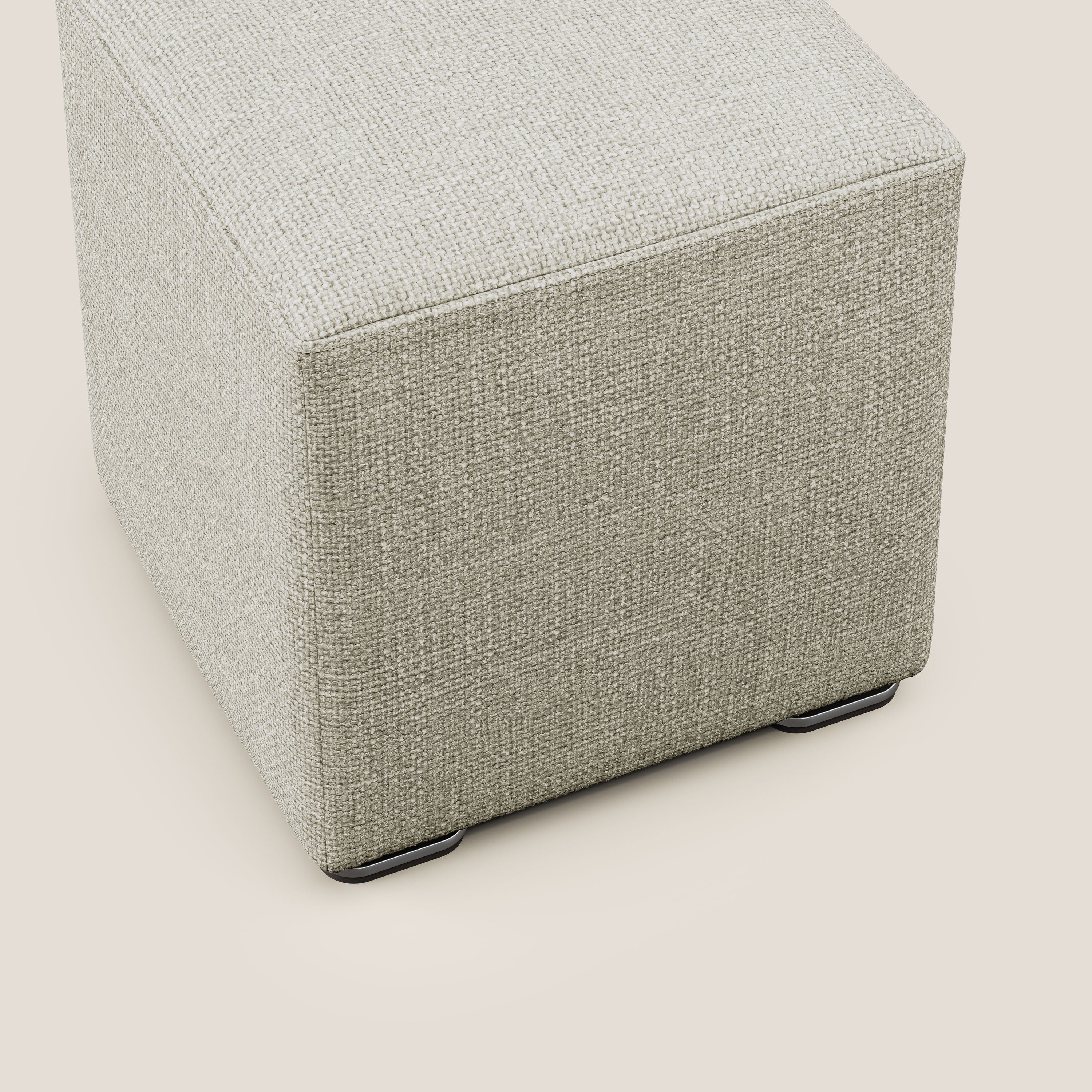 Cube pouf en tissu doux imperméable entrelacé melangé T06 crème - Image 5