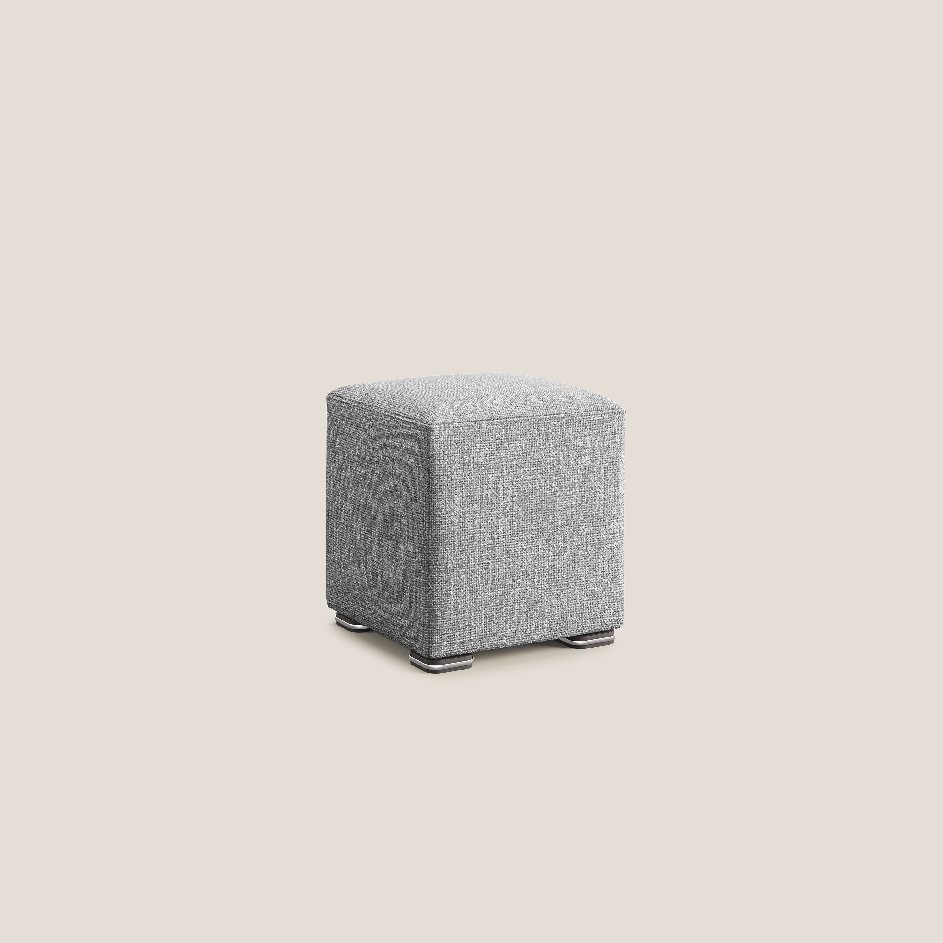 Cube pouf en tissu doux imperméable entrelacé melangé T06 gris - Image 2