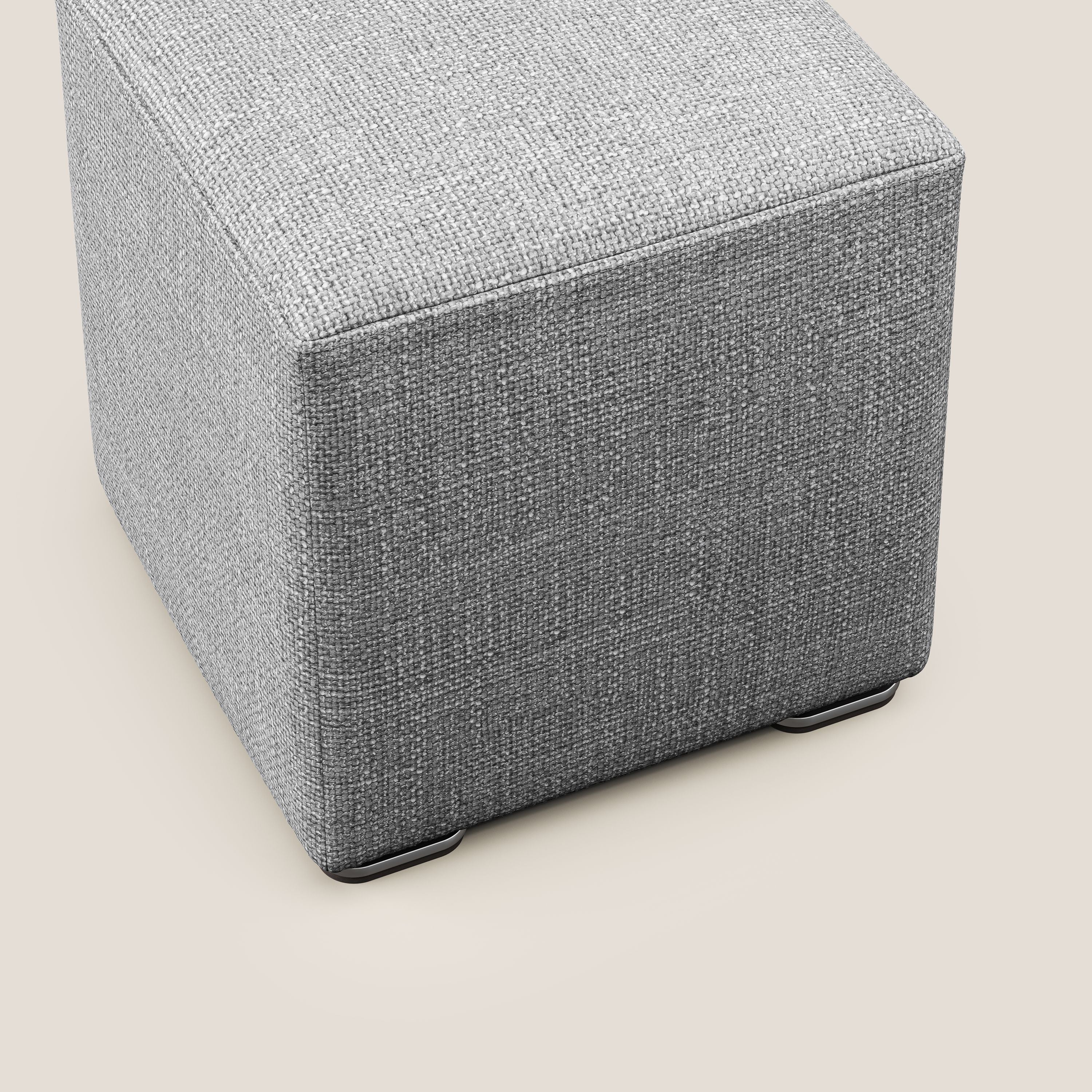 Cube pouf en tissu doux imperméable entrelacé melangé T06 gris - Image 5