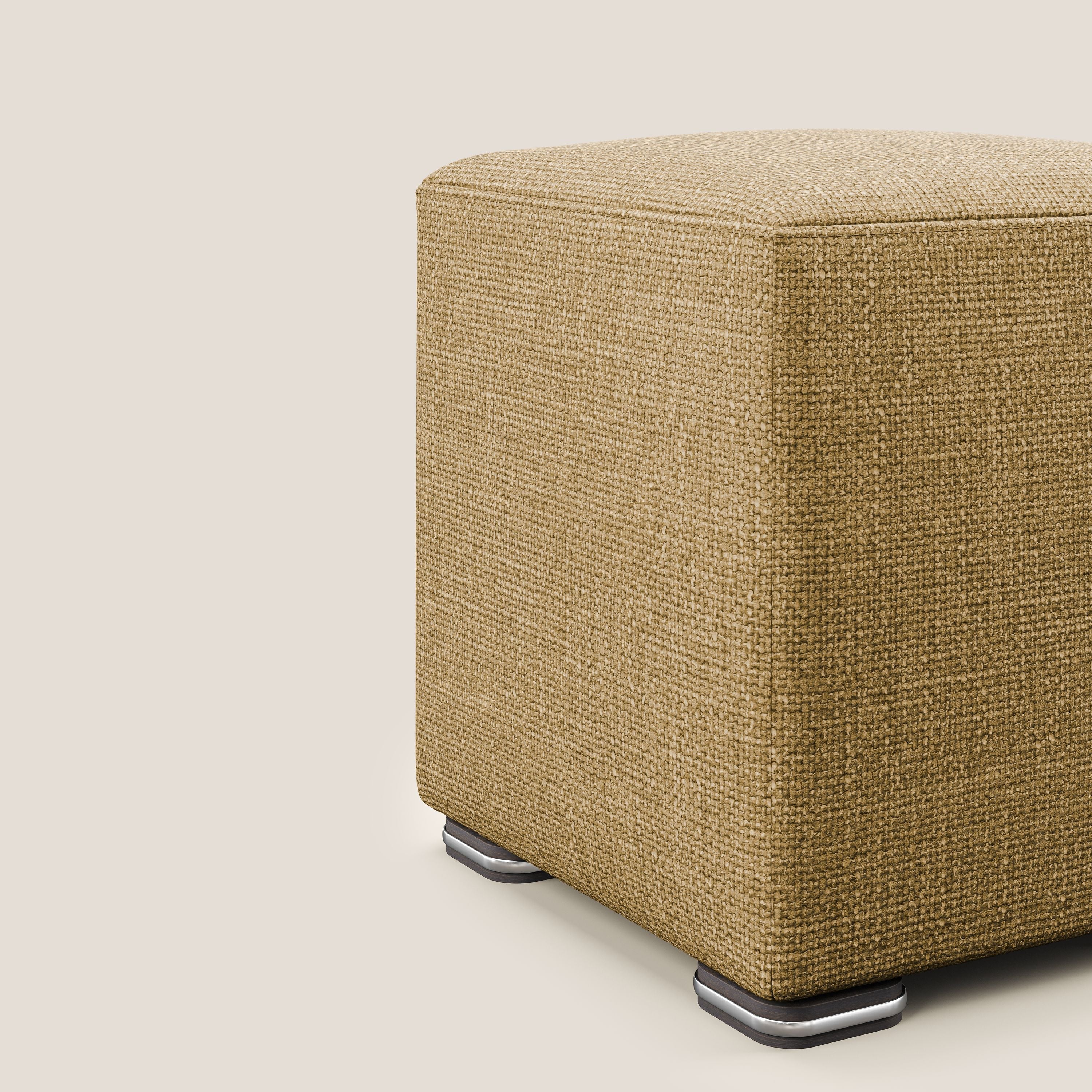 Cube pouf en tissu doux imperméable entrelacé melangé T06 jaune - Image 4