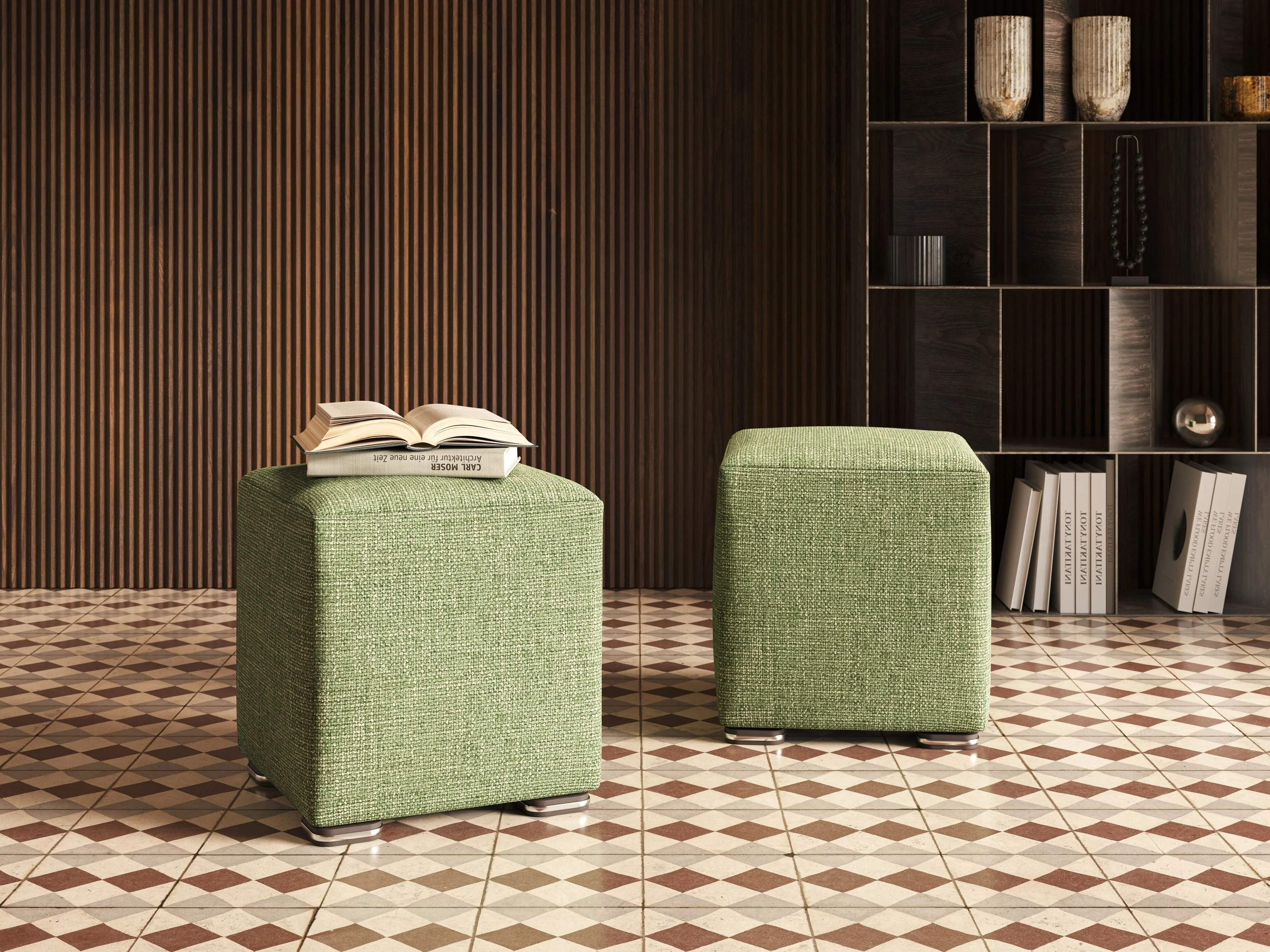 Cube pouf en tissu doux imperméable entrelacé melangé T06 marron - Image 8