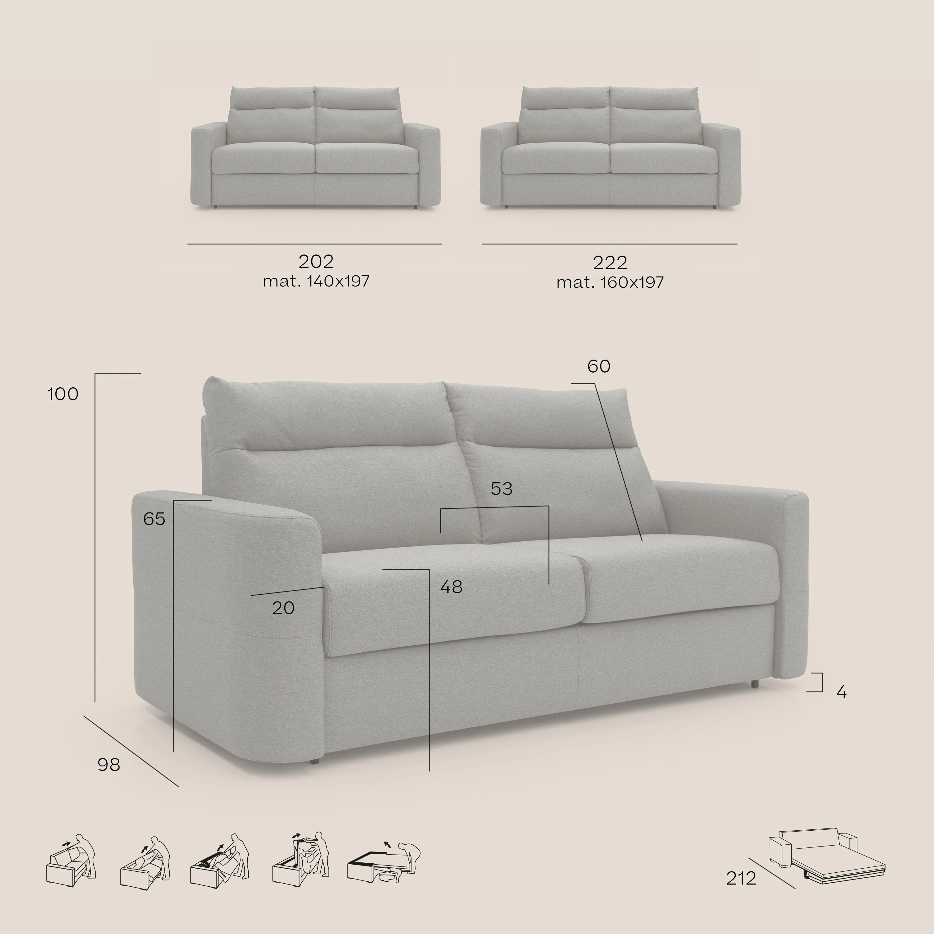Cupido Canapé convertible matelas H18 cm au dossier haut moelleux en tissu imperméable T13 marron - Image 12