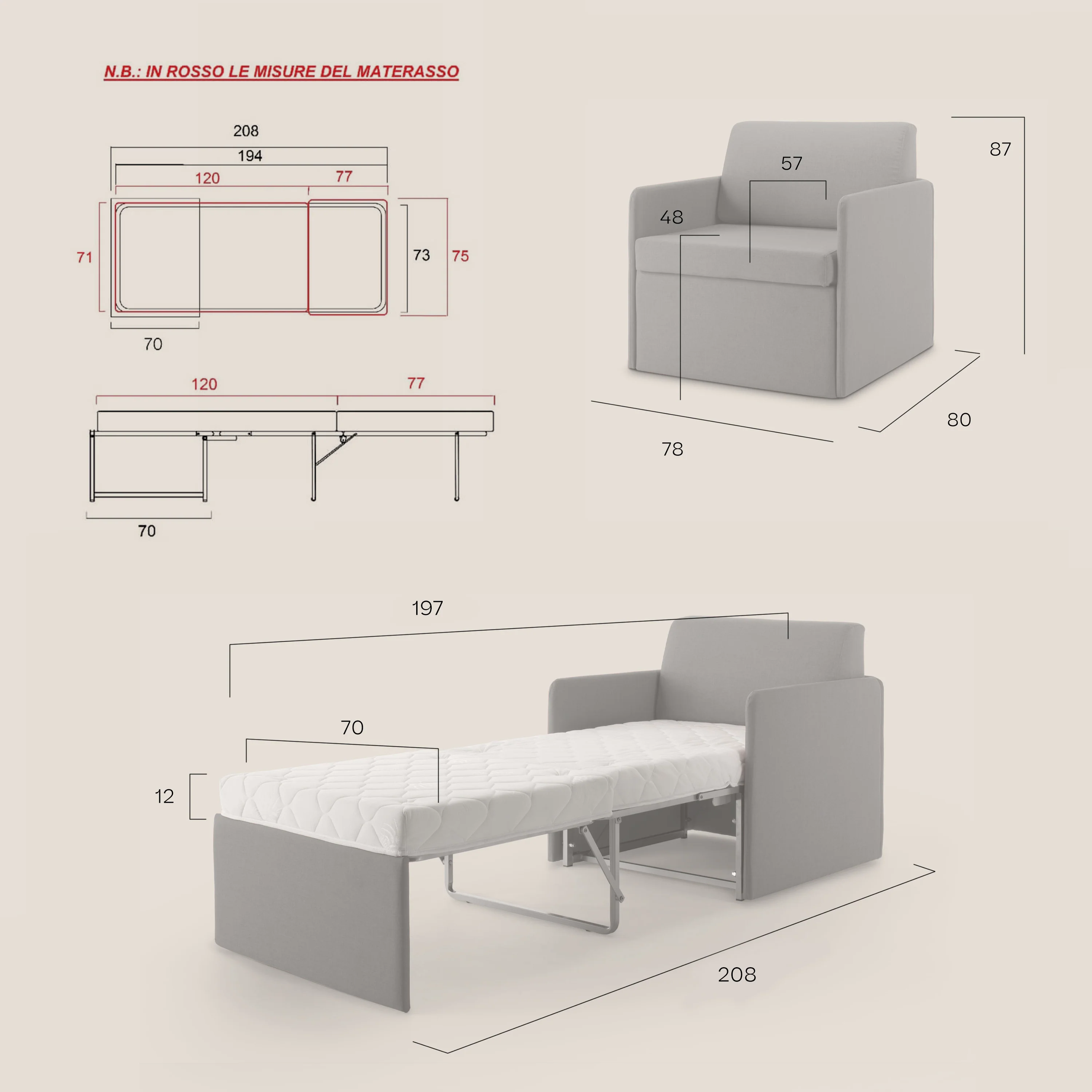 DAG Fauteuil lit en tissu imperméable T13 anthracite - Image 4