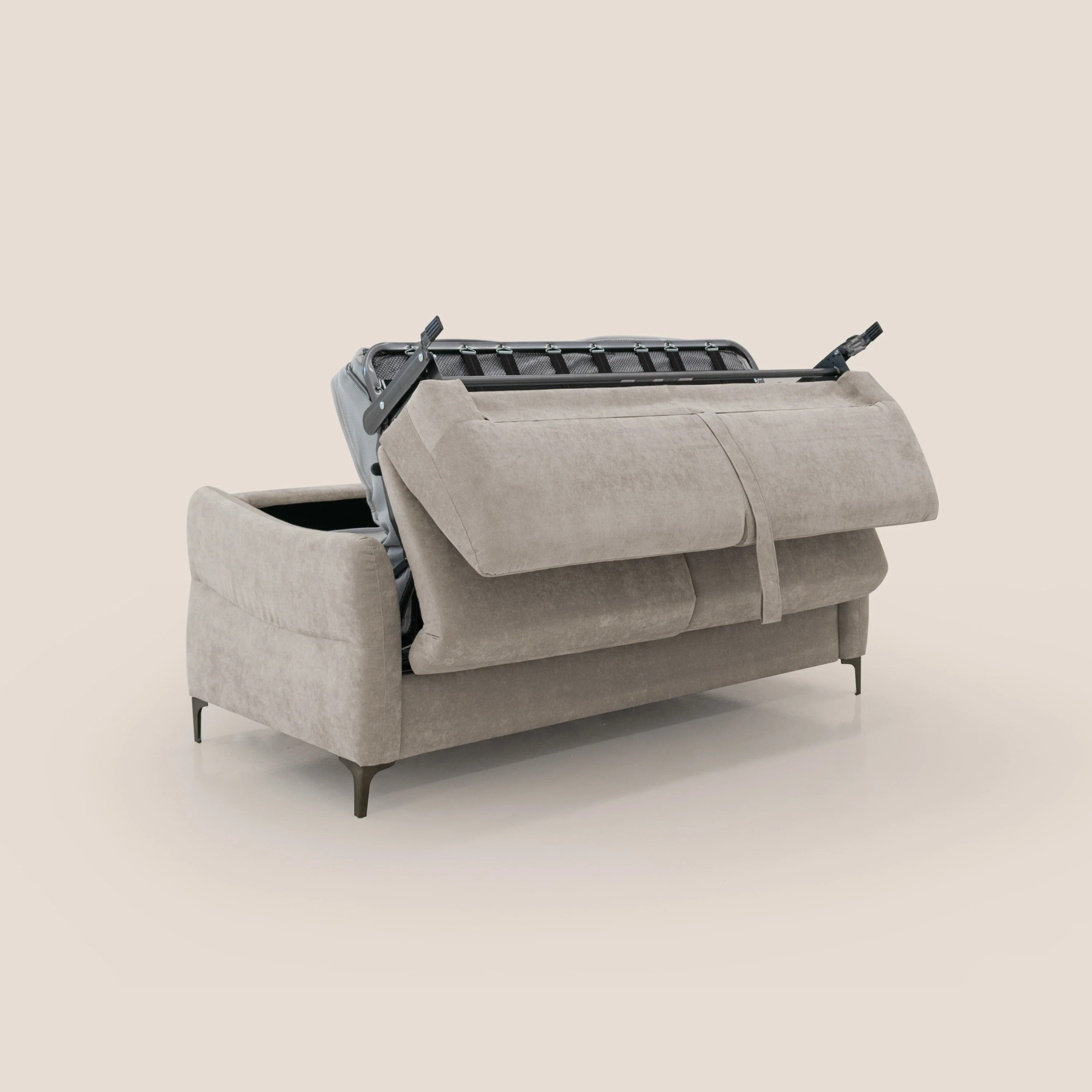 Dalia canapé convertible avec matelas H 18cm et pieds hauts en tissu détachable raffiné T17 beige - Image 3