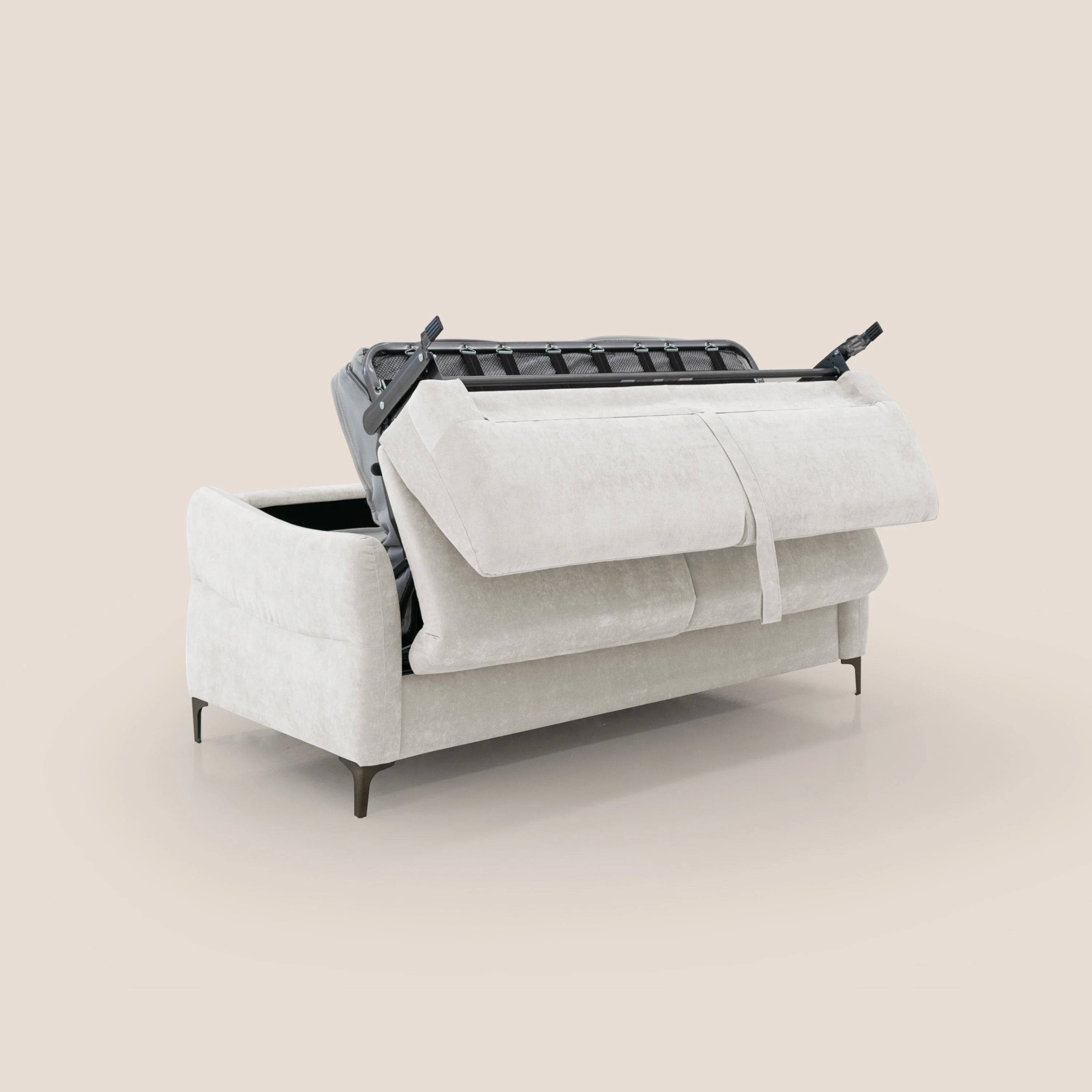 Dalia canapé convertible avec matelas H 18cm et pieds hauts en tissu détachable raffiné T17 blanc - Image 3