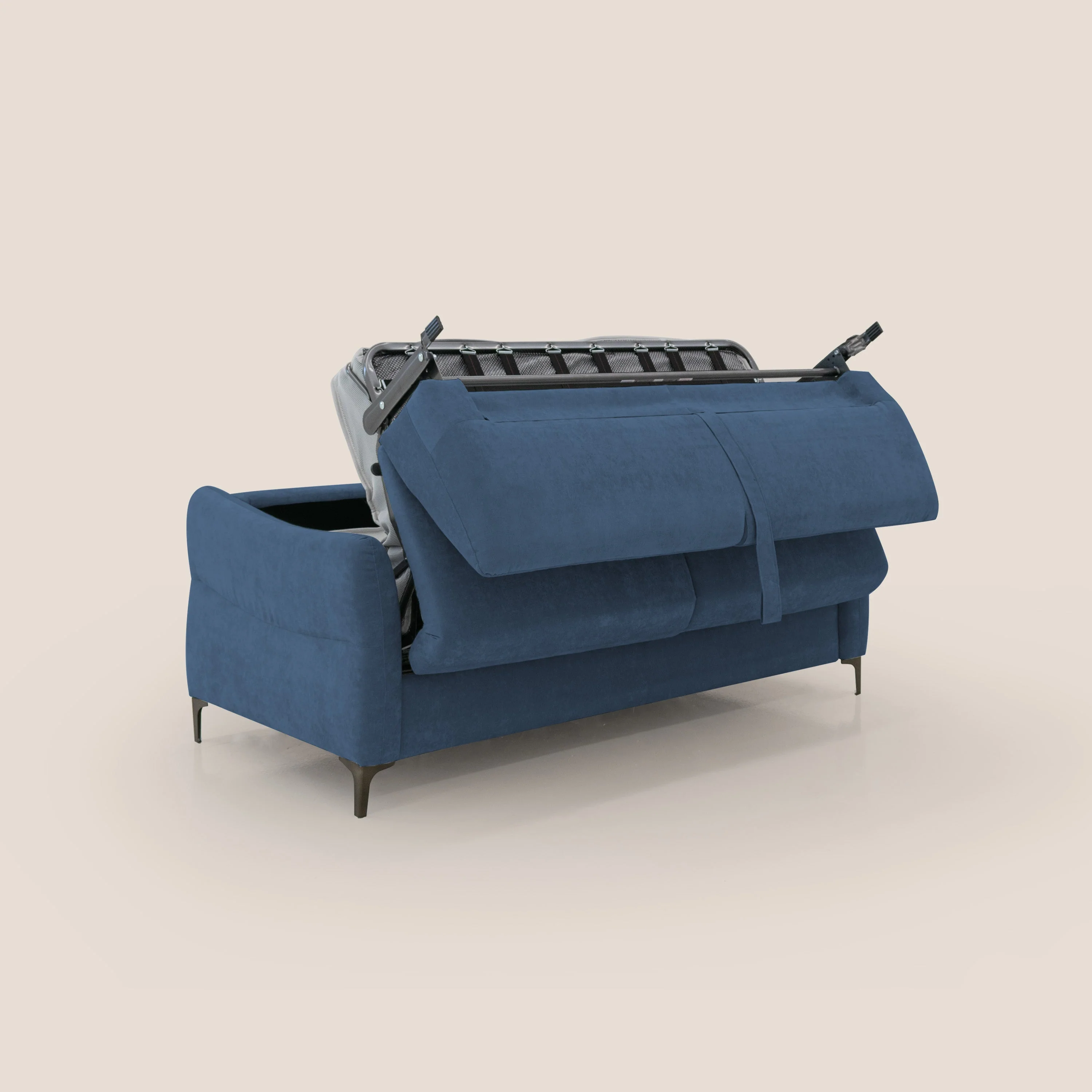 Dalia canapé convertible avec matelas H 18cm et pieds hauts en tissu détachable raffiné T17 bleu - Image 3