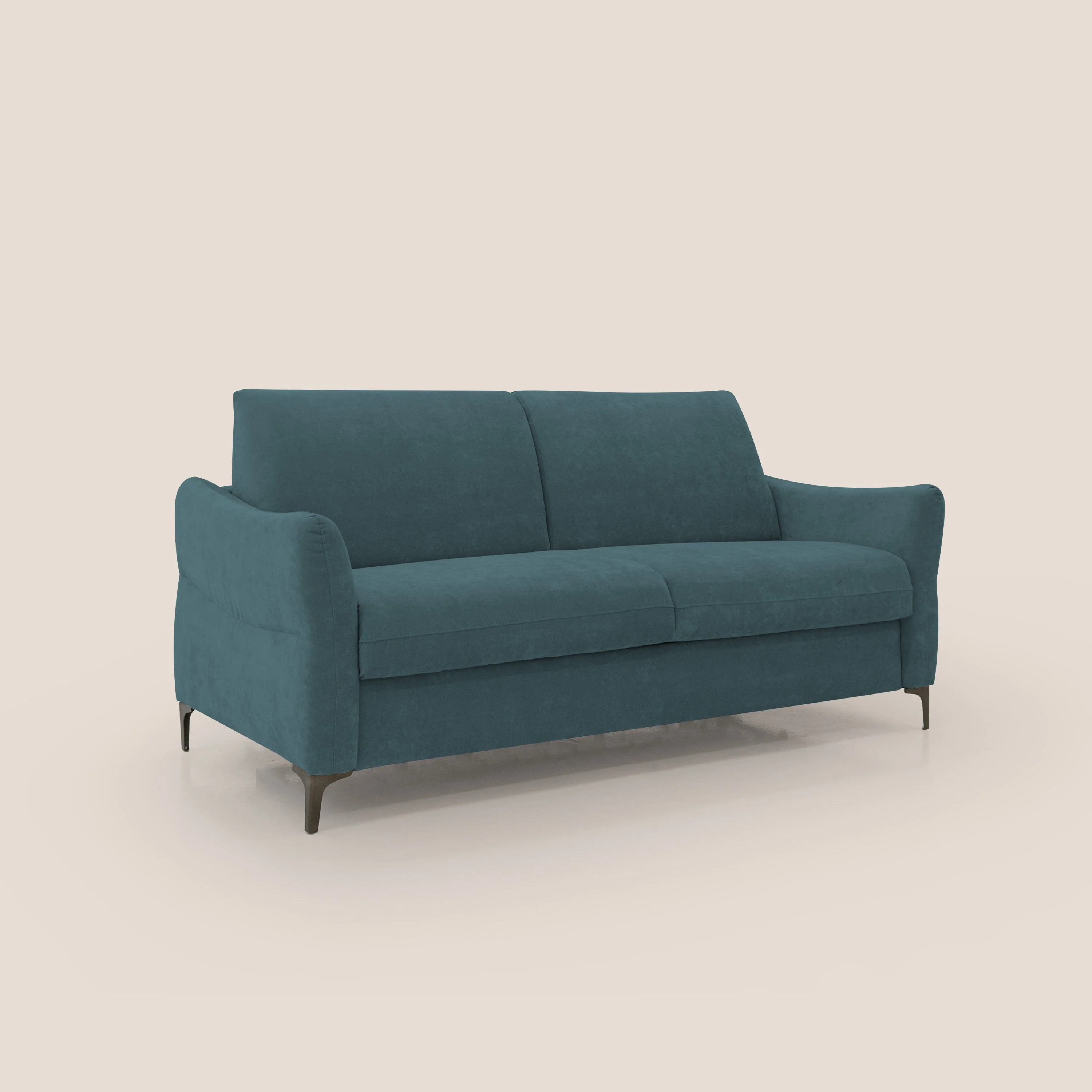 Dalia canapé convertible avec matelas H 18cm et pieds hauts en tissu détachable raffiné T17 bleu canard - Image 4