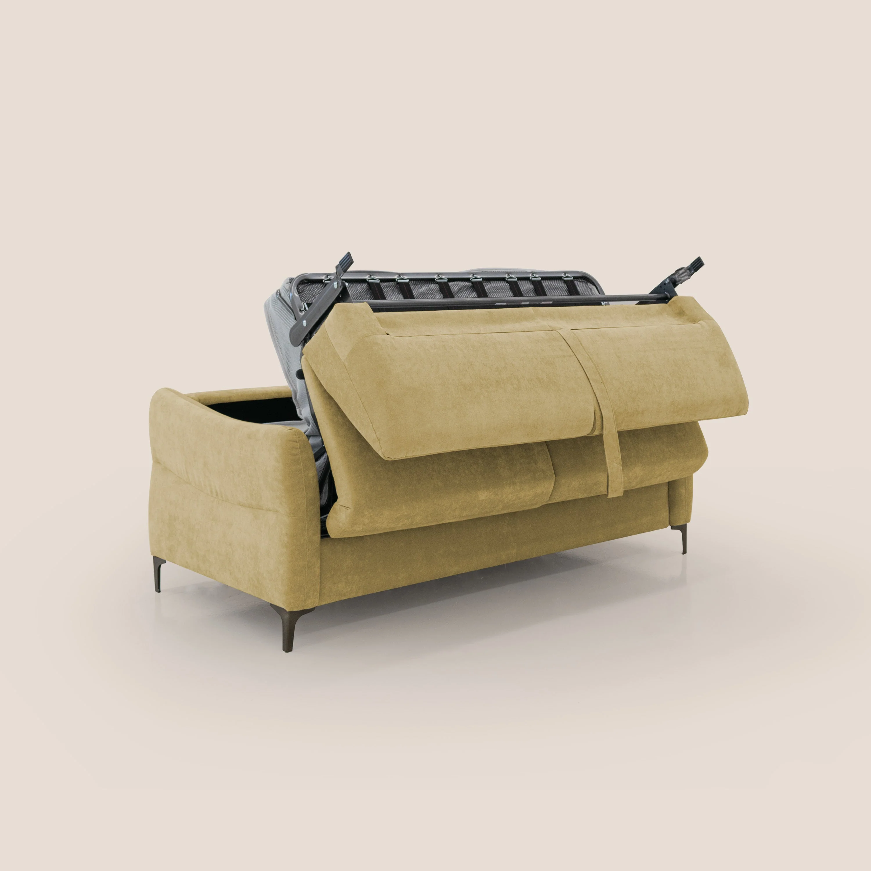 Dalia canapé convertible avec matelas H 18cm et pieds hauts en tissu détachable raffiné T17 jaune - Image 3