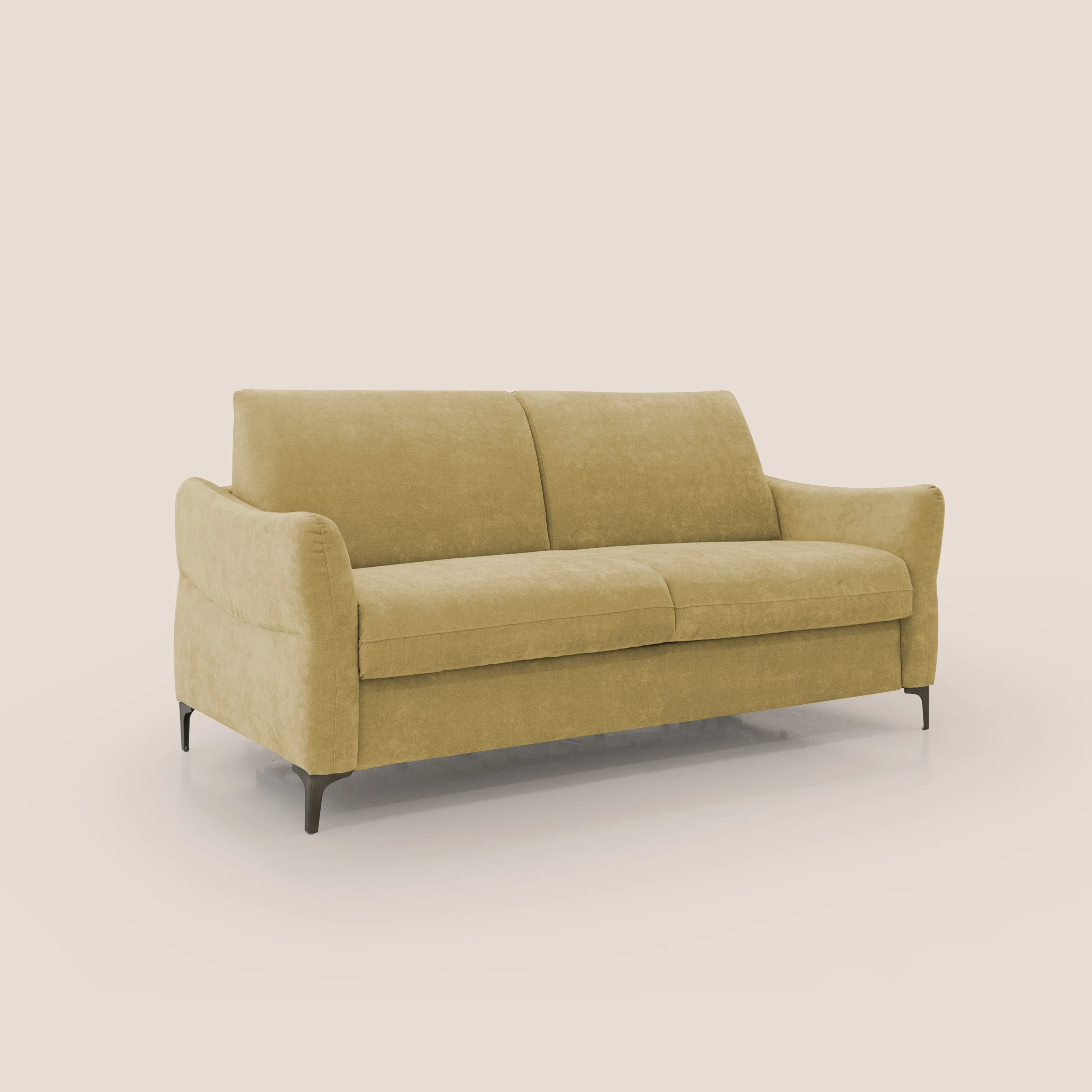 Dalia canapé convertible avec matelas H 18cm et pieds hauts en tissu détachable raffiné T17 jaune - Image 4