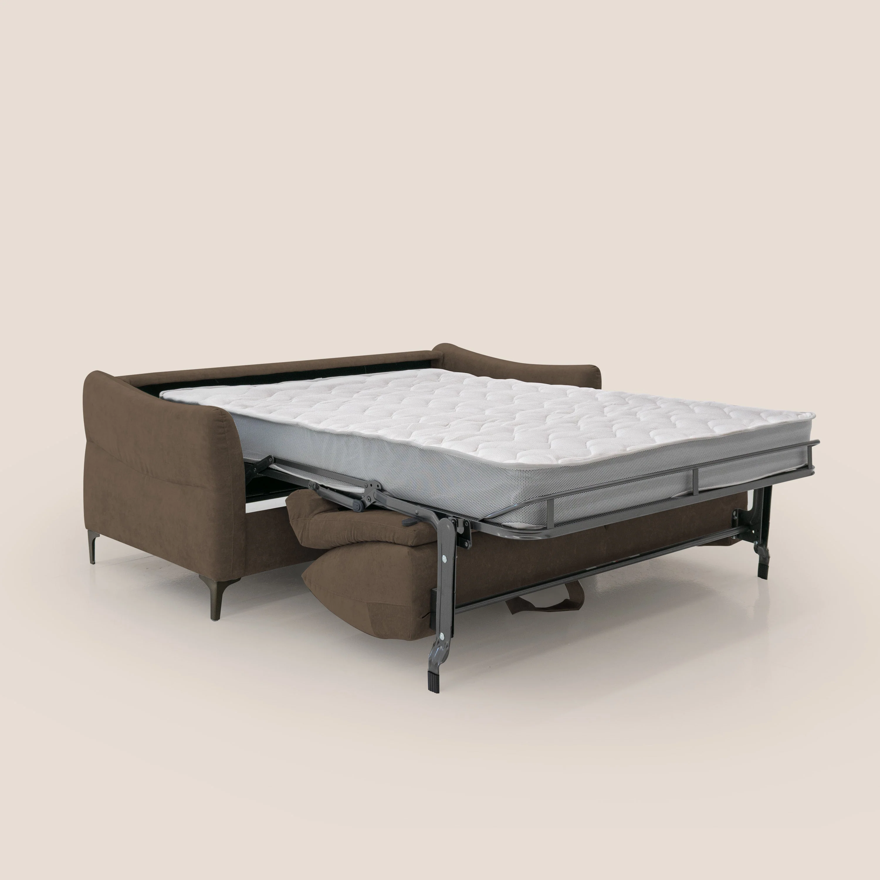 Dalia canapé convertible avec matelas H 18cm et pieds hauts en tissu détachable raffiné T17 marron - Image 2