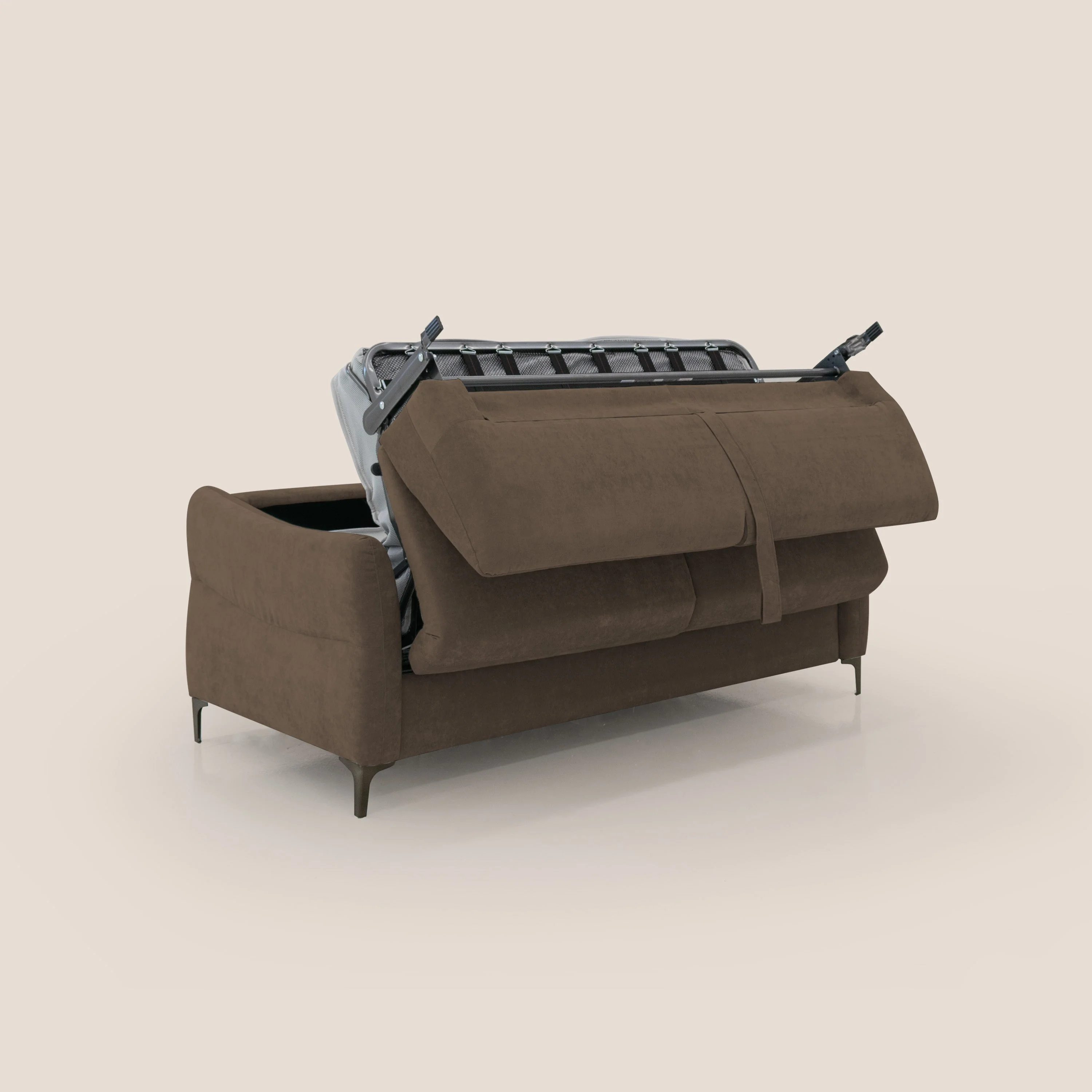 Dalia canapé convertible avec matelas H 18cm et pieds hauts en tissu détachable raffiné T17 marron - Image 3