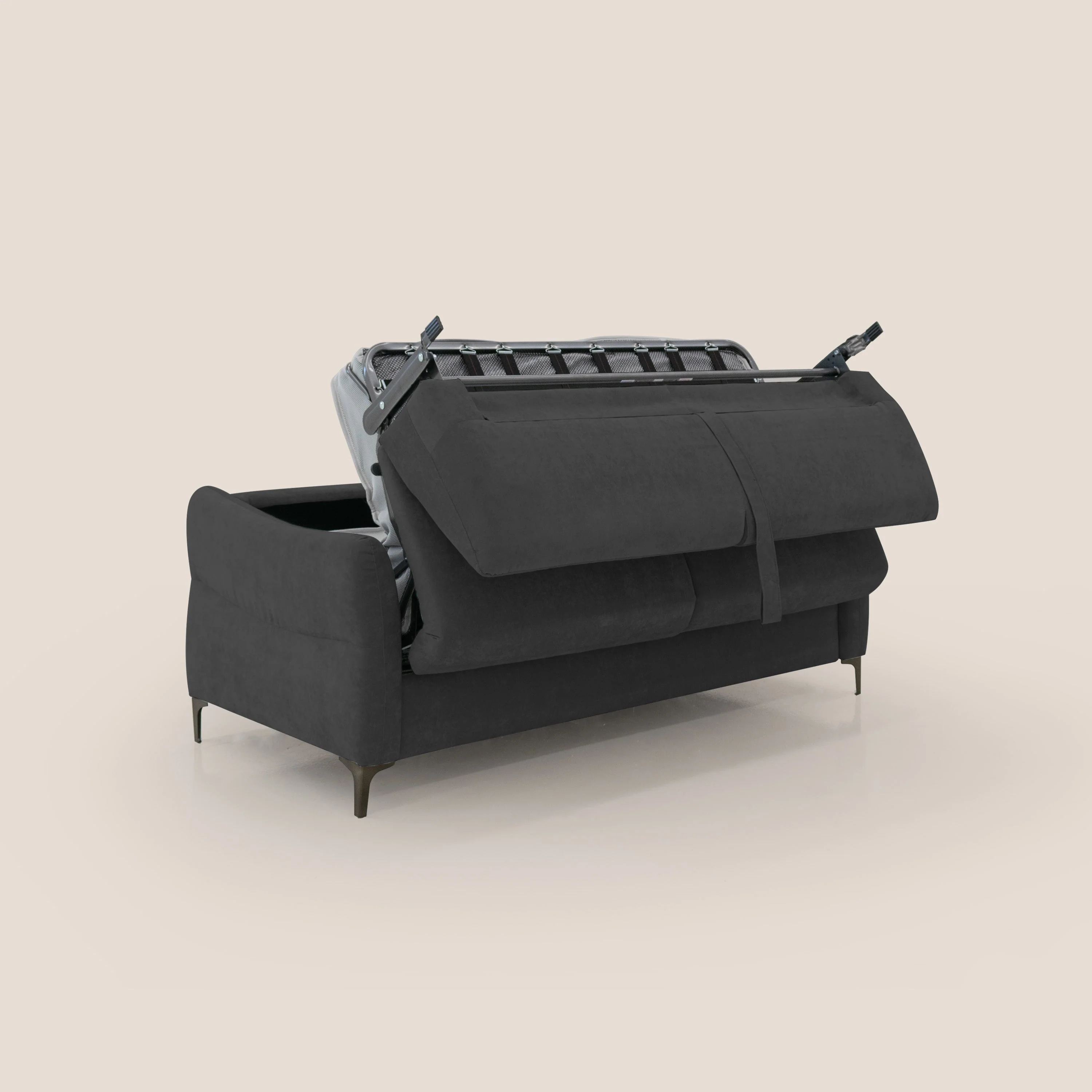 Dalia canapé convertible avec matelas H 18cm et pieds hauts en tissu détachable raffiné T17 noir - Image 3