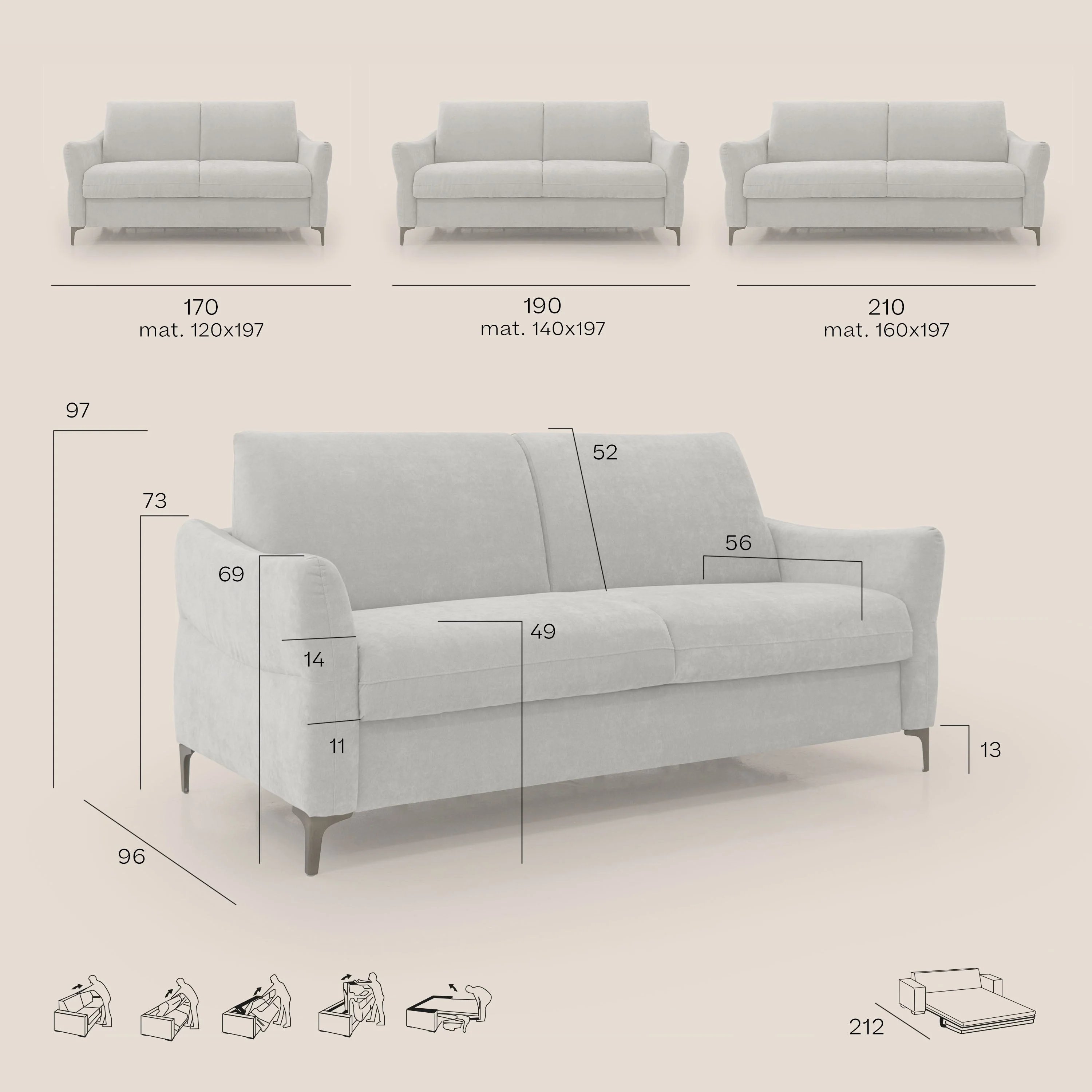 Dalia canapé convertible avec matelas H 18cm et pieds hauts en tissu détachable raffiné T17 orange - Image 11