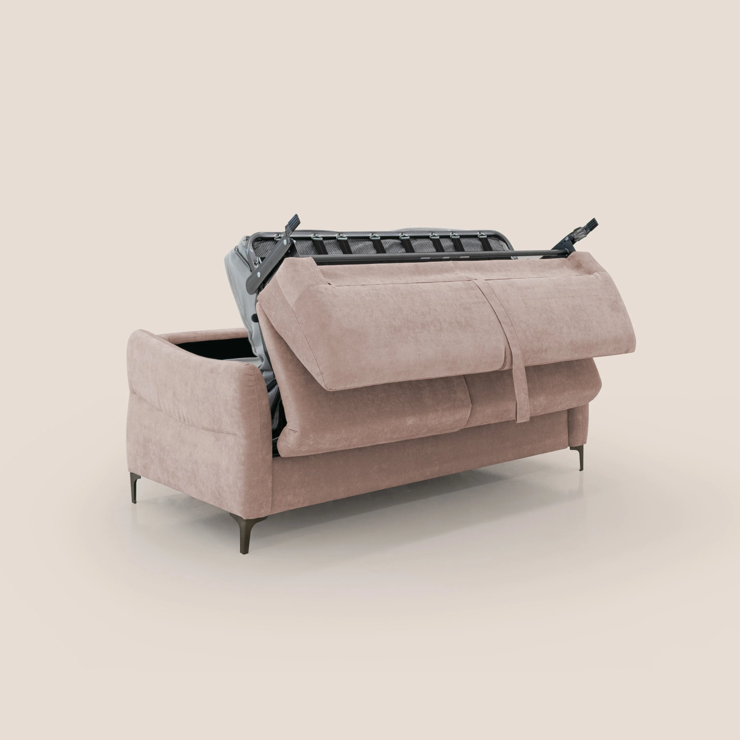 Dalia canapé convertible avec matelas H 18cm et pieds hauts en tissu détachable raffiné T17 rose - Image 3