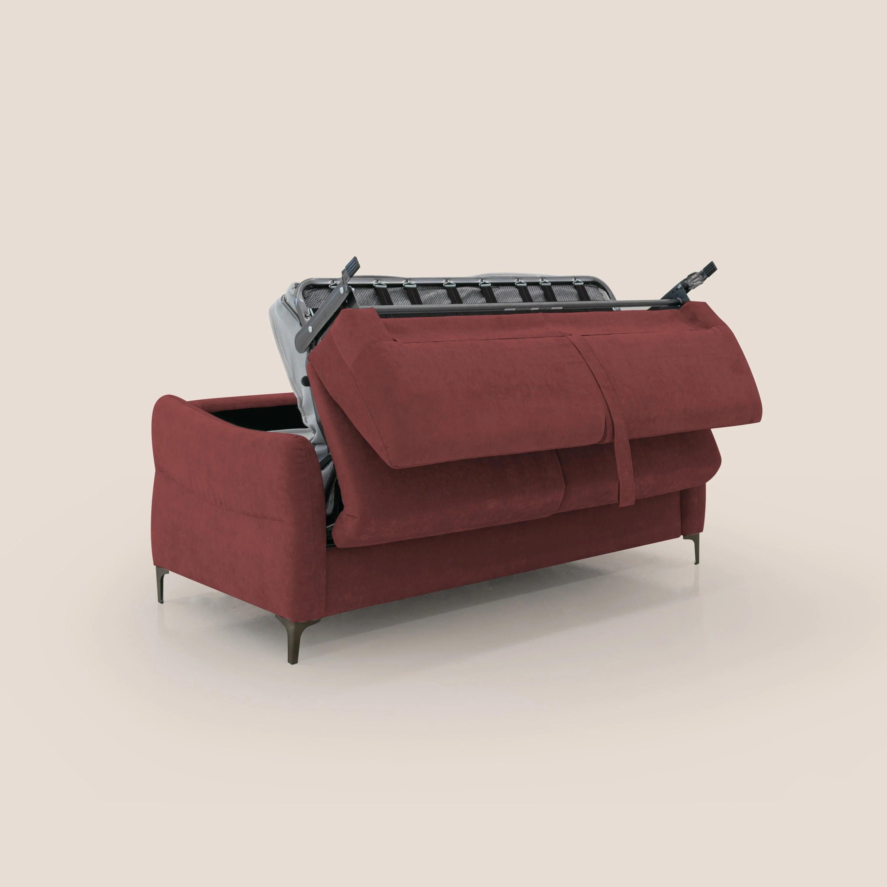 Dalia canapé convertible avec matelas H 18cm et pieds hauts en tissu détachable raffiné T17 rouge - Image 3