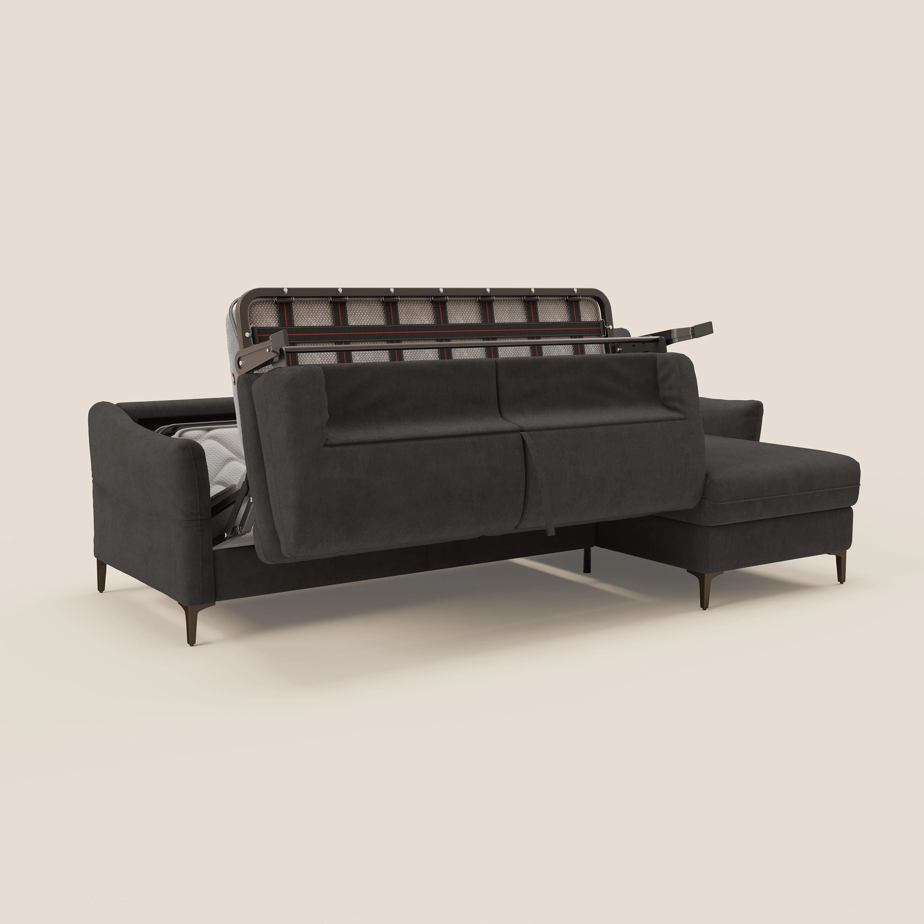 Dalia Canapé d'angle convertible avec matelas H18 cm et chaise longue coffre en tissu détachable T17 anthracite - Image 10