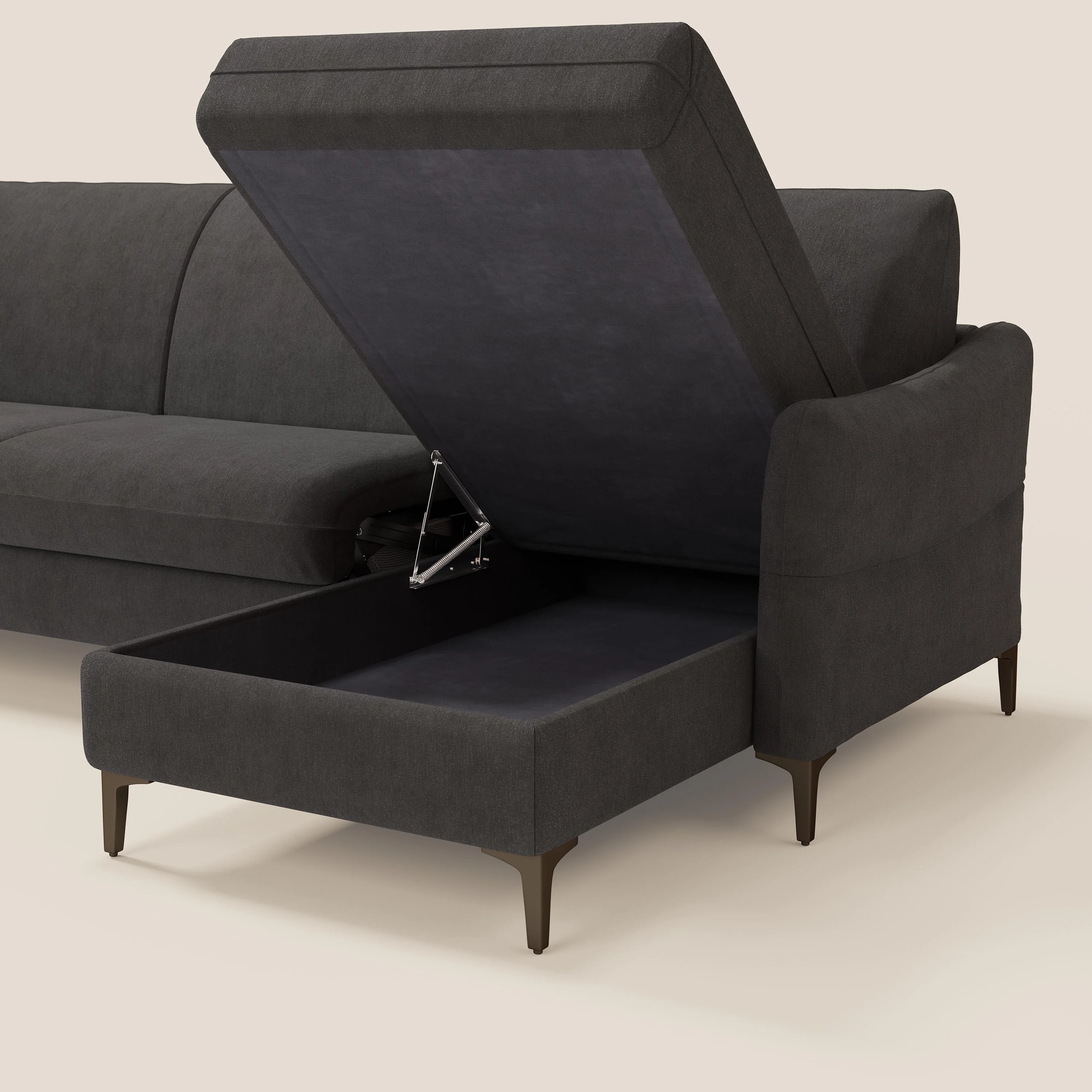 Dalia Canapé d'angle convertible avec matelas H18 cm et chaise longue coffre en tissu détachable T17 anthracite - Image 5