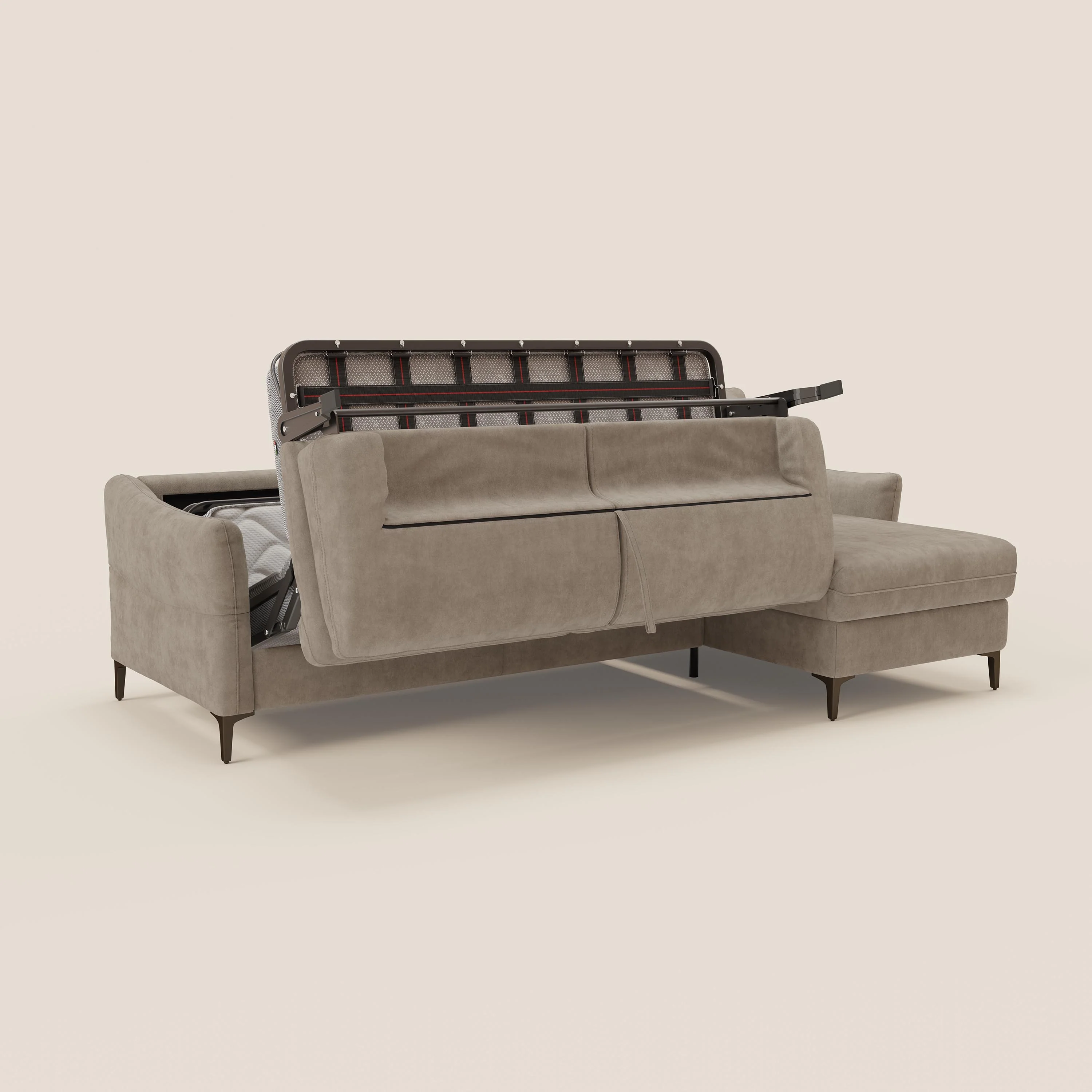 Dalia Canapé d'angle convertible avec matelas H18 cm et chaise longue coffre en tissu détachable T17 beige - Image 10