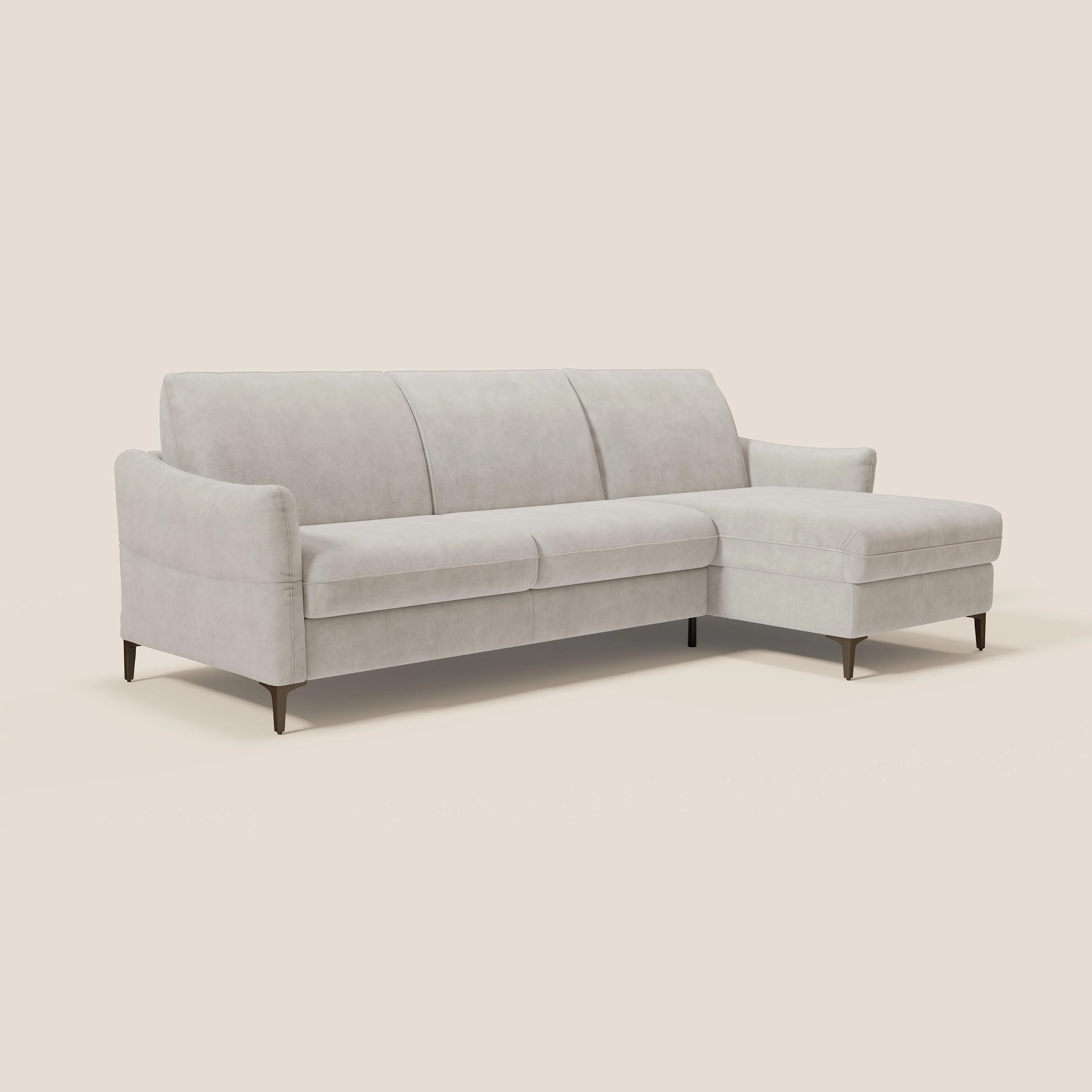 Dalia Canapé d'angle convertible avec matelas H18 cm et chaise longue coffre en tissu détachable T17 blanc - Image 3