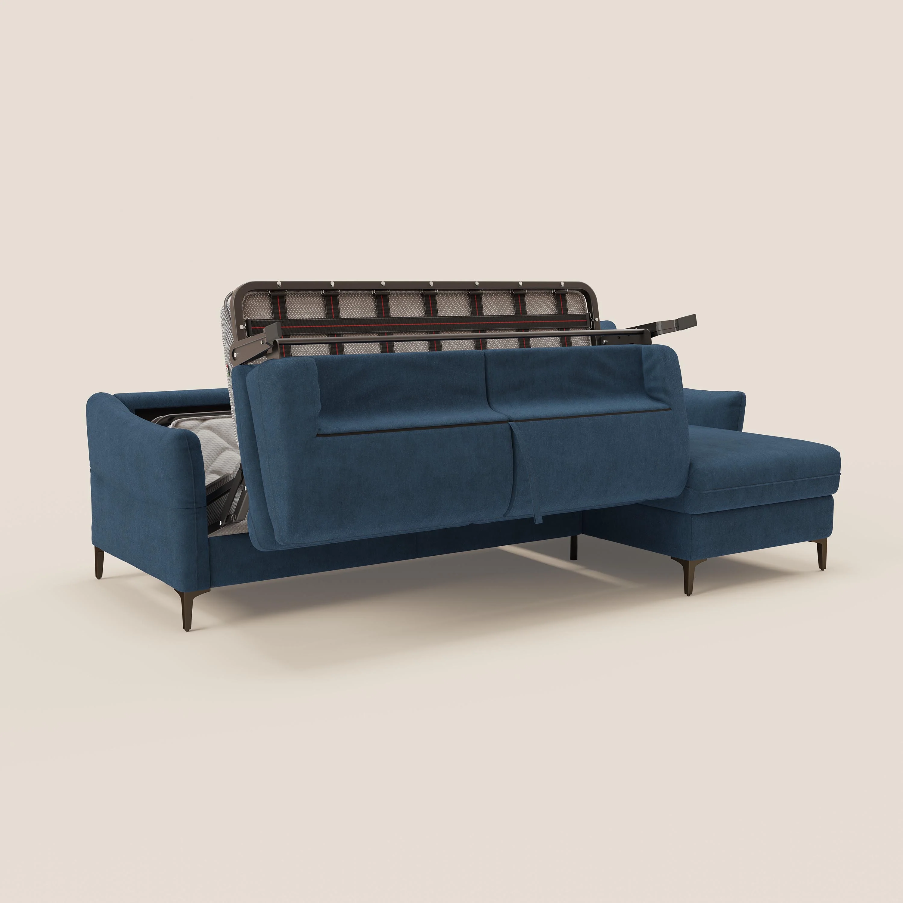 Dalia Canapé d'angle convertible avec matelas H18 cm et chaise longue coffre en tissu détachable T17 bleu - Image 10