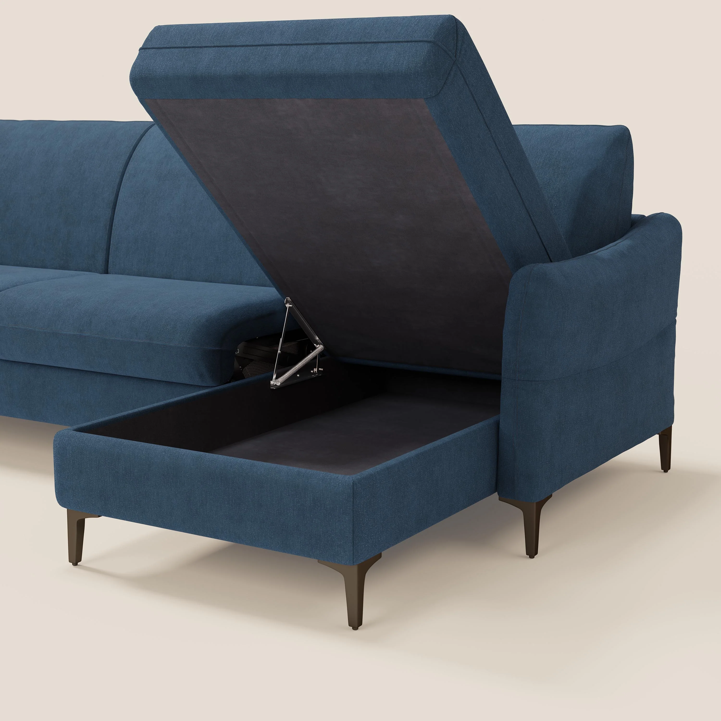 Dalia Canapé d'angle convertible avec matelas H18 cm et chaise longue coffre en tissu détachable T17 bleu - Image 5