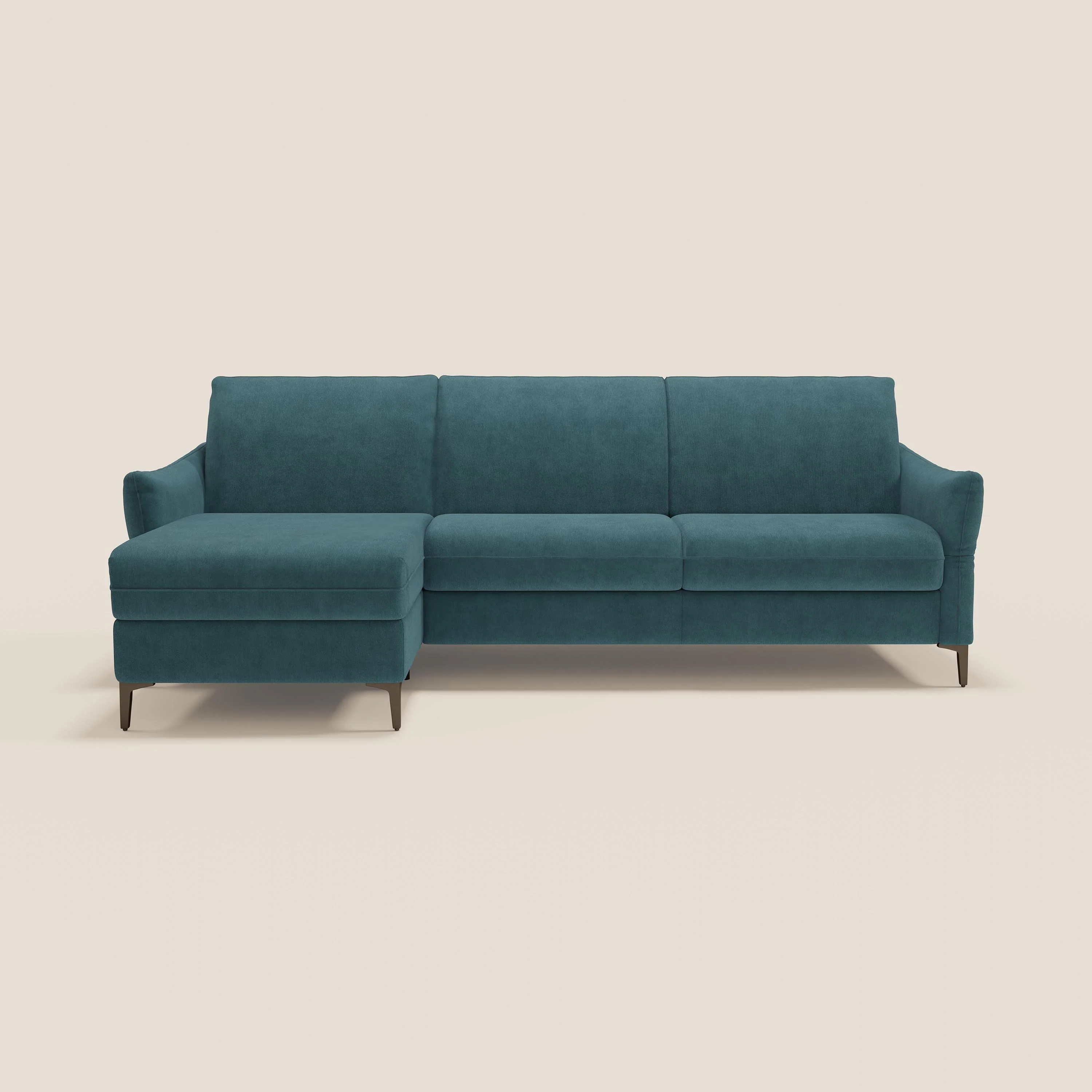 Dalia Canapé d'angle convertible avec matelas H18 cm et chaise longue coffre en tissu détachable T17 bleu canard - Image 12