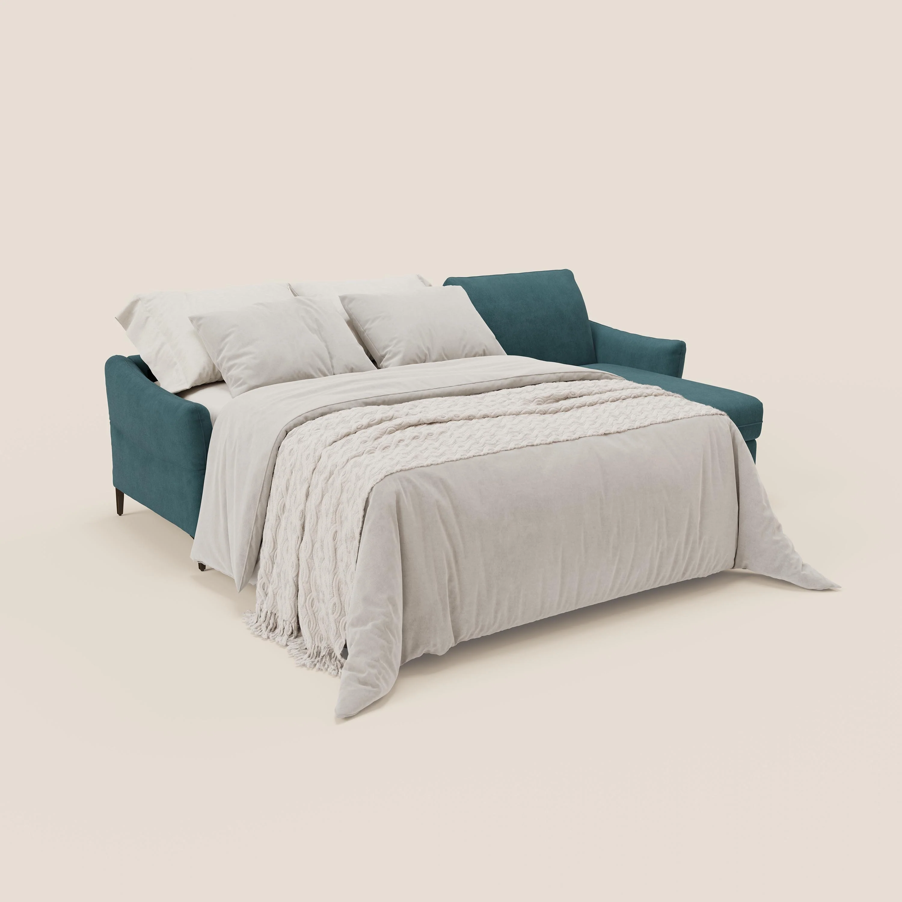 Dalia Canapé d'angle convertible avec matelas H18 cm et chaise longue coffre en tissu détachable T17 bleu canard - Image 2